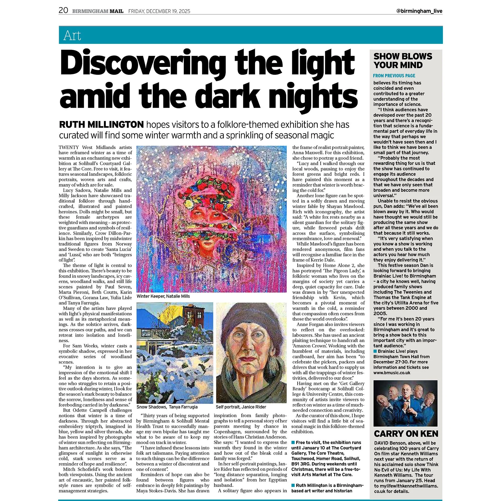 Press clipping from a newspaper about the exhibition "Winter Folk" in the Courtyard Gallery in Solihull, UK.