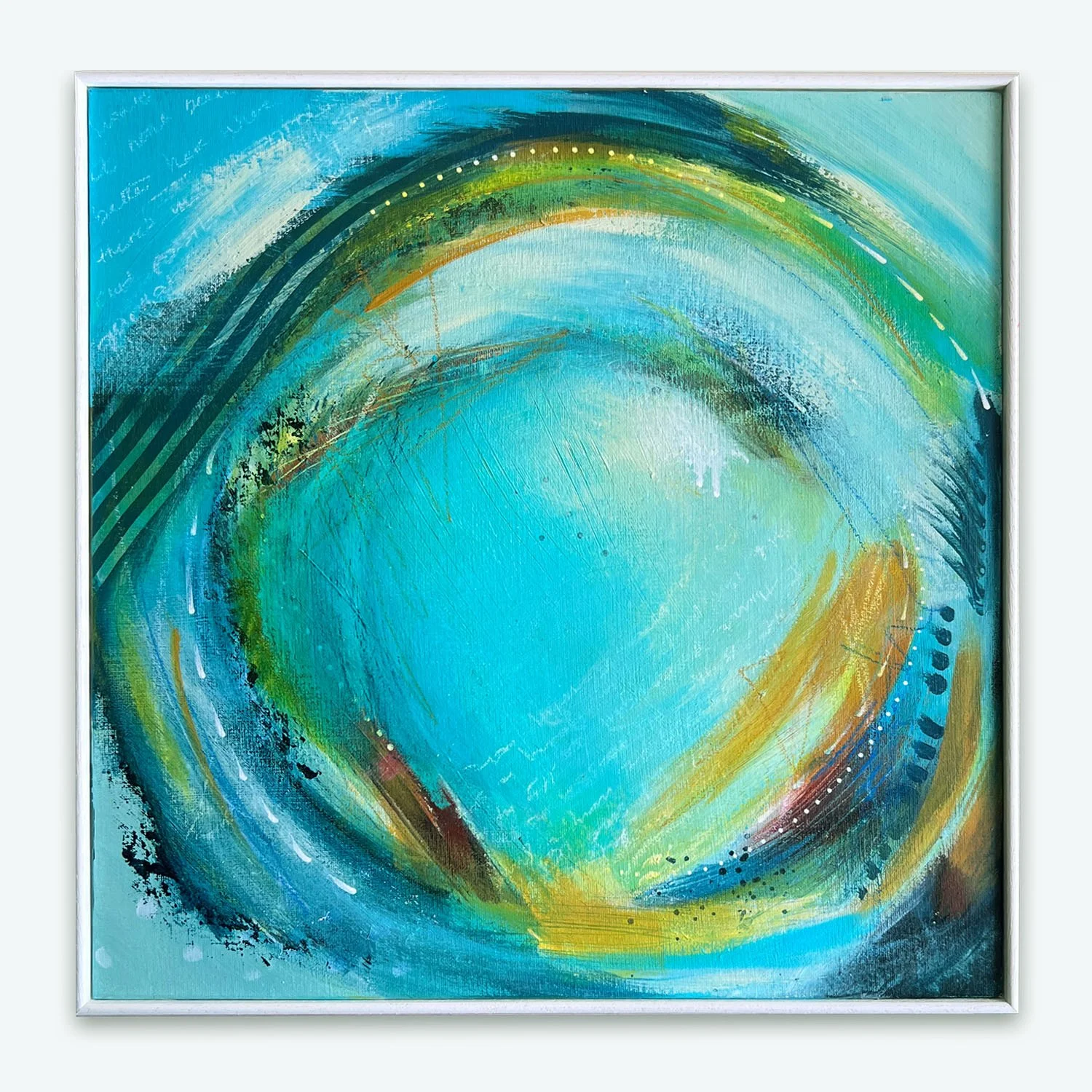 Abstracted seascape with circular composition. Coastal painting by artist Gorana Law.