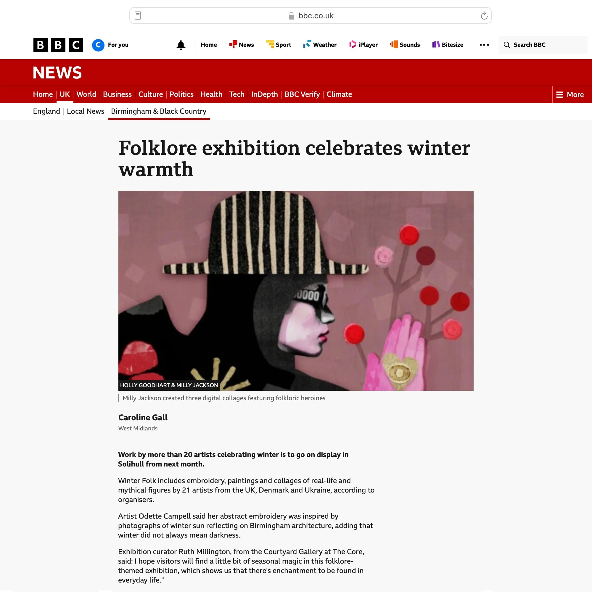 Digital collage of folklore heroines created by multiple artists, featuring a woman with black hair, wearing a patterned top and holding flowers, with various abstract and floral motifs.