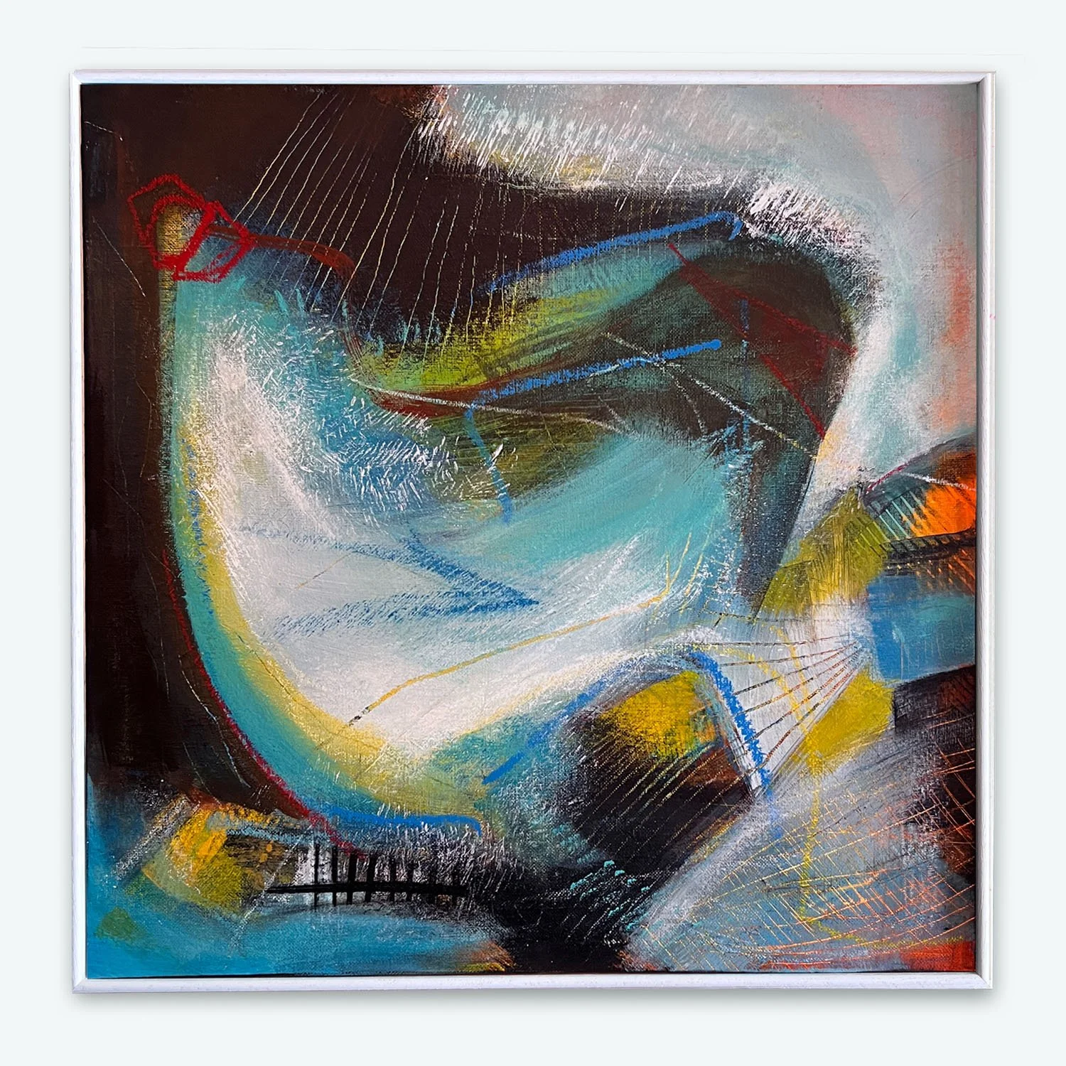 Abstracted seascape with circular composition.Abstract seascape painting in acrylic by artist Gorana Law.