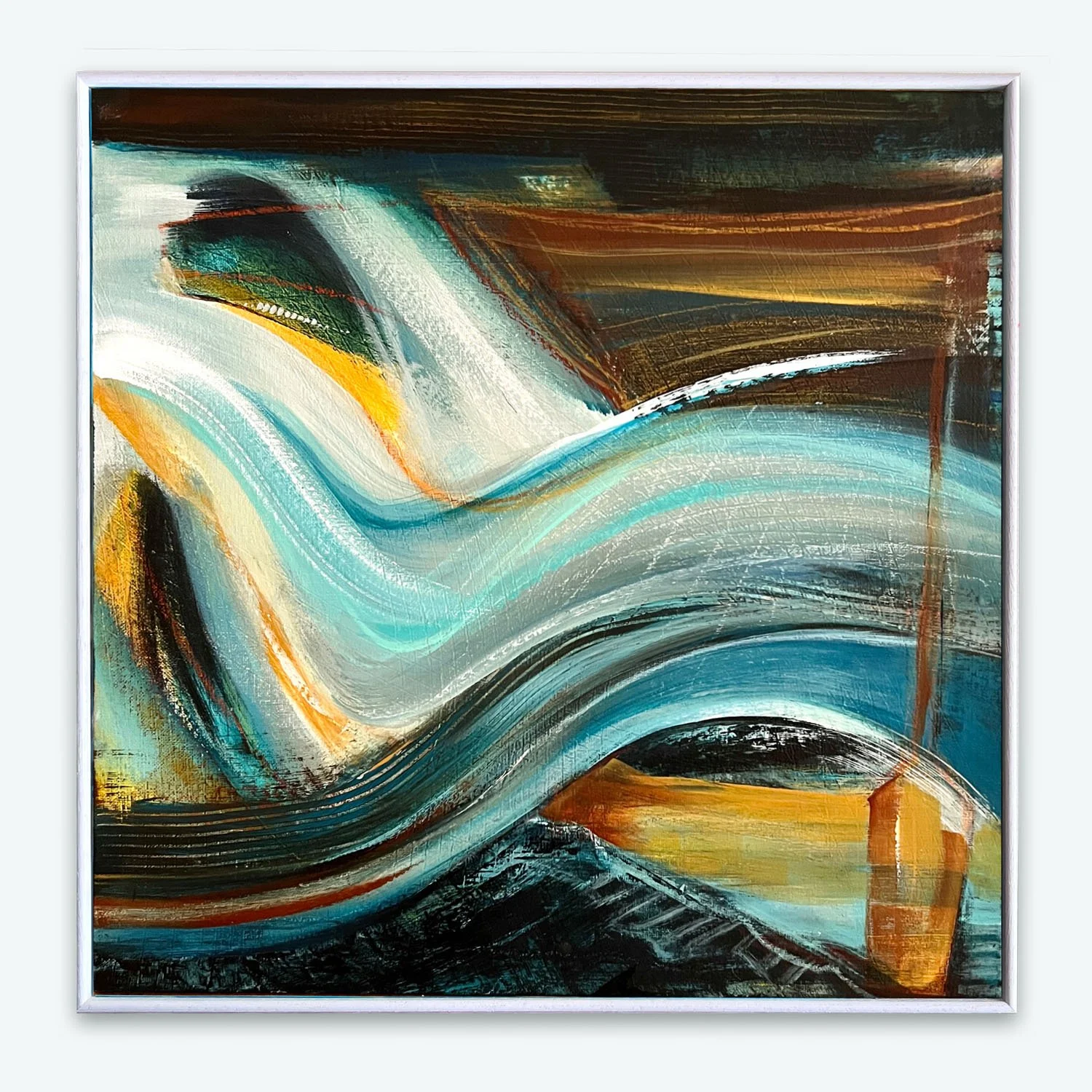 Abstracted seascape with an oar. Coastal painting by artist Gorana Law.