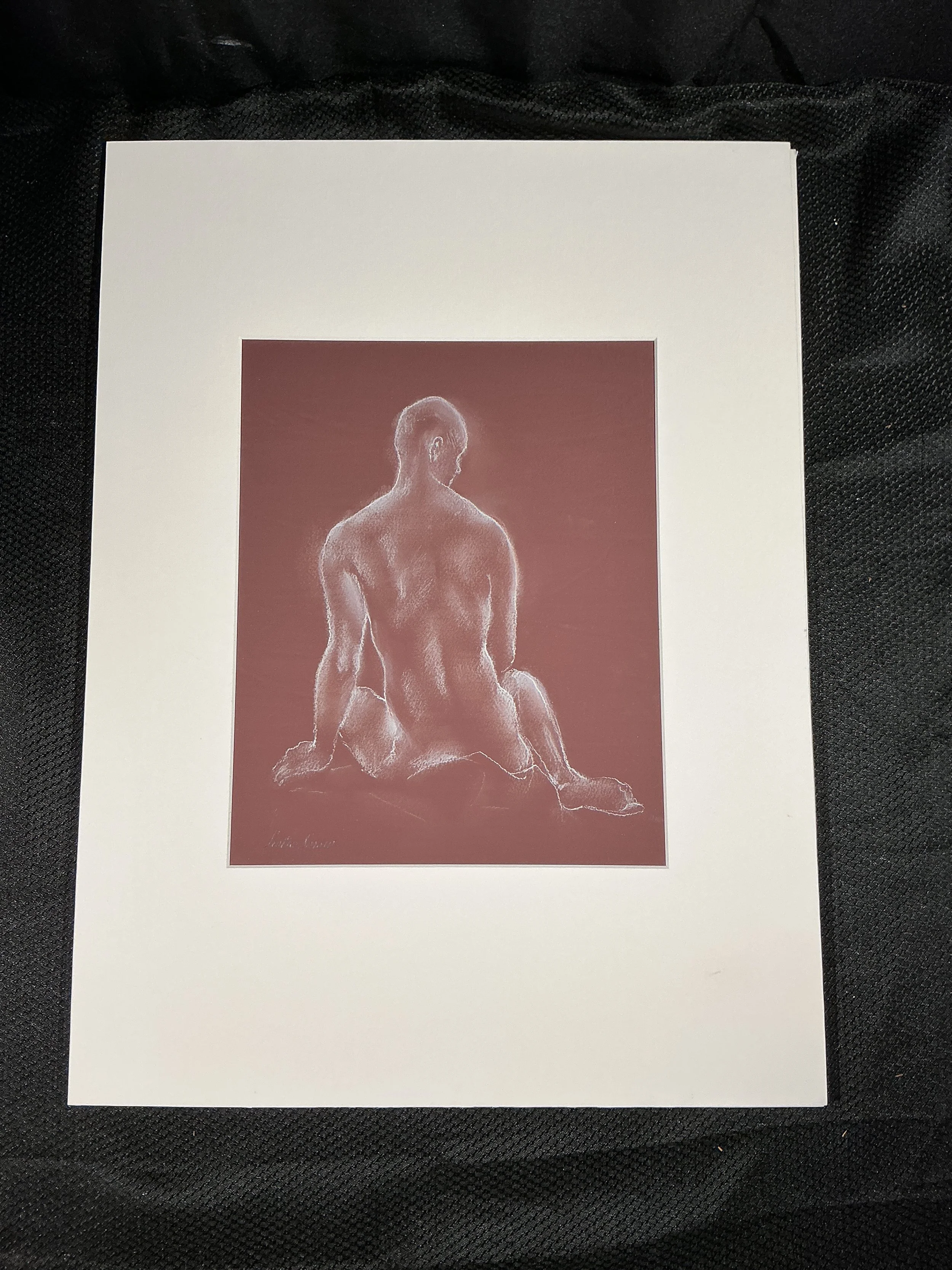 Leslie Snow Feron ~ Signed and Matted ~ Nude Sitting Male Model