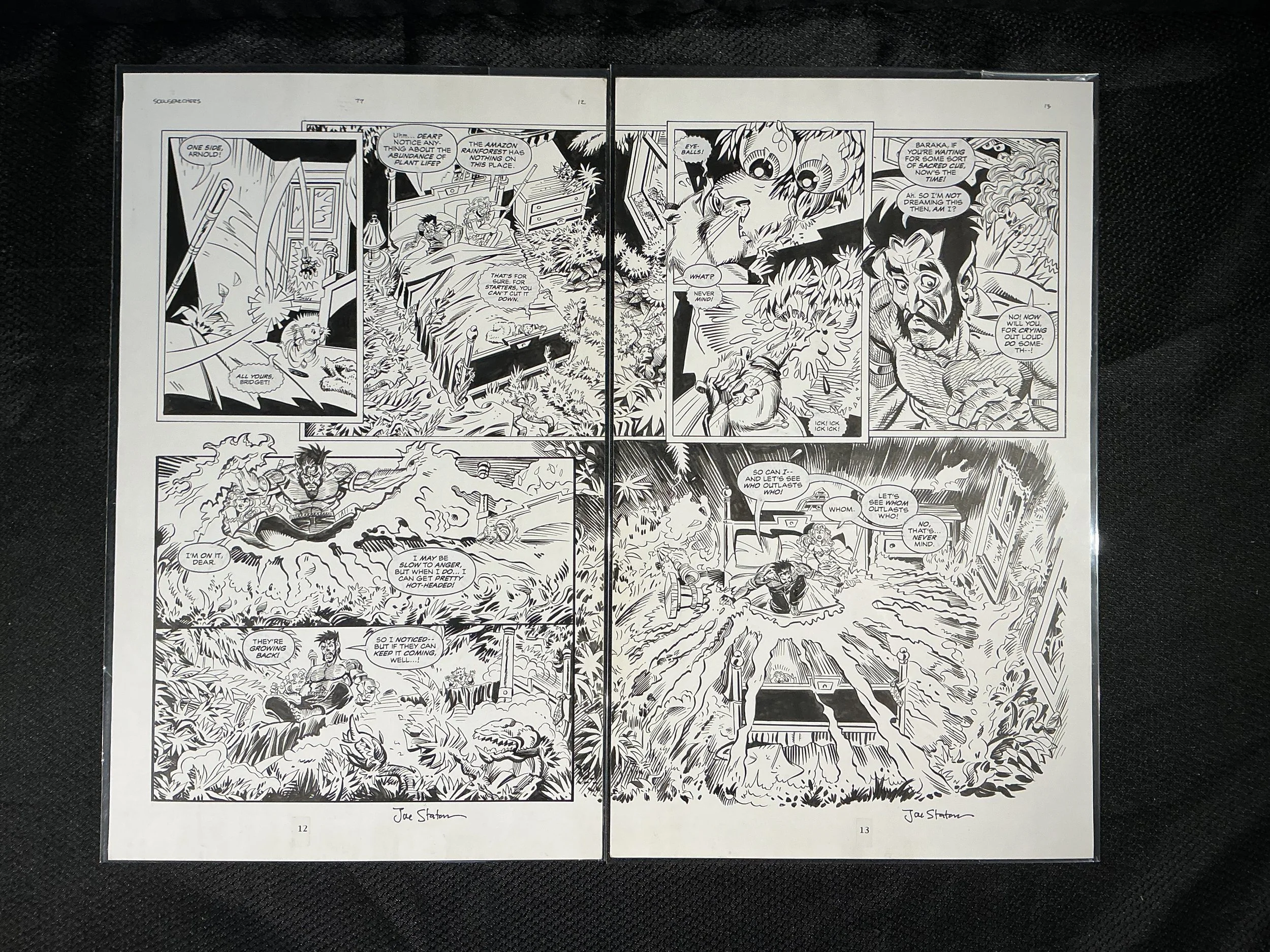 Joe Staton ~ Original 2-Page Spread Hand Drawn Inked Comic Book Pages 12-13 ~ Signed