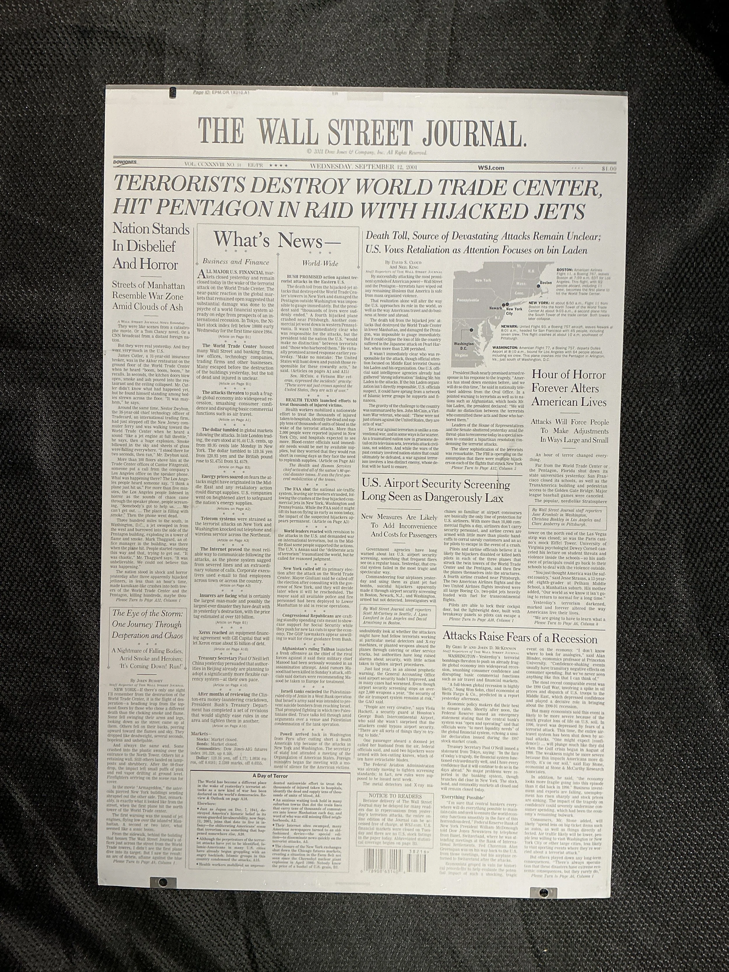 9/11 Original Metal Printing Plate used by the Wall Street Journal