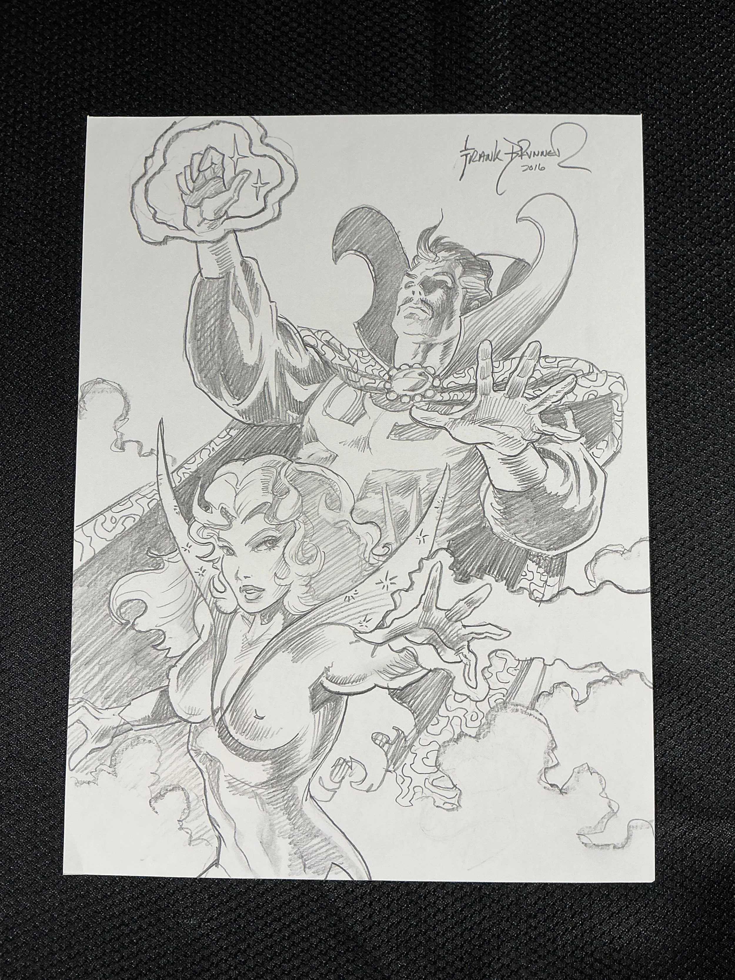 Original Penciled Sketch of Doctor Strange and Clea signed by Frank Brunner