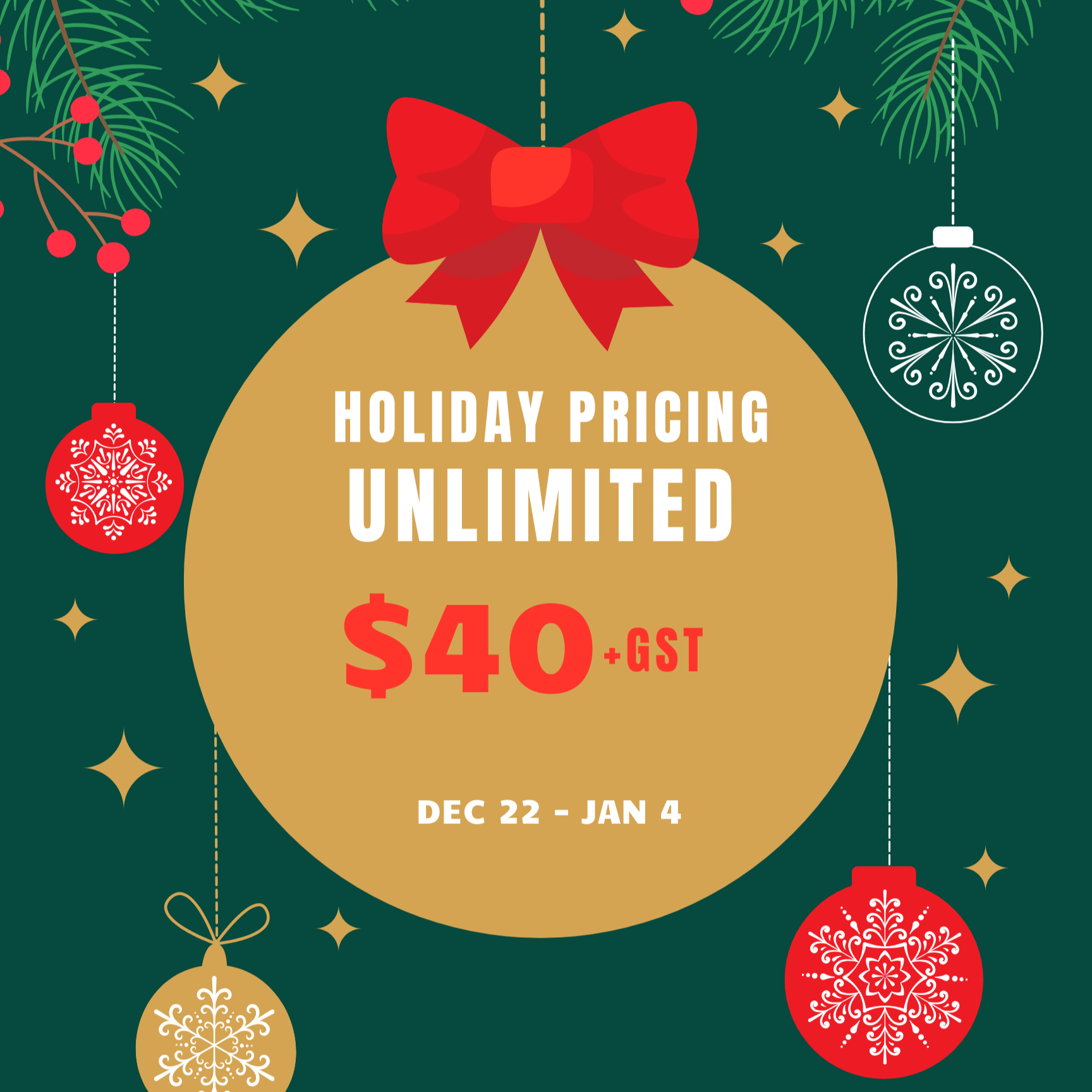 Holiday Pricing - Unlimited (Dec 22-Jan 4)