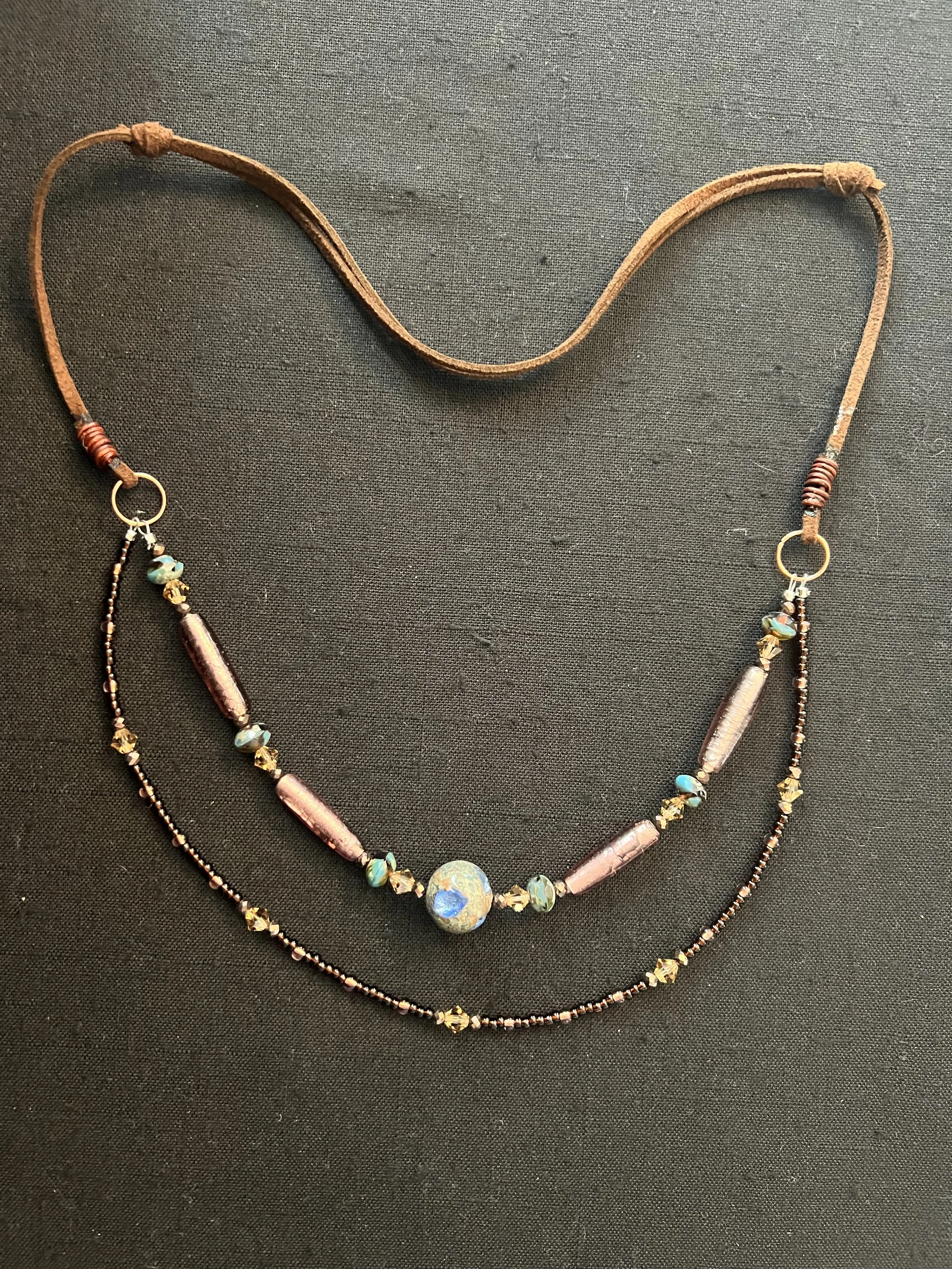 Bronze/Turquoise Murano Glass Necklace, Bracelet & Earring Set