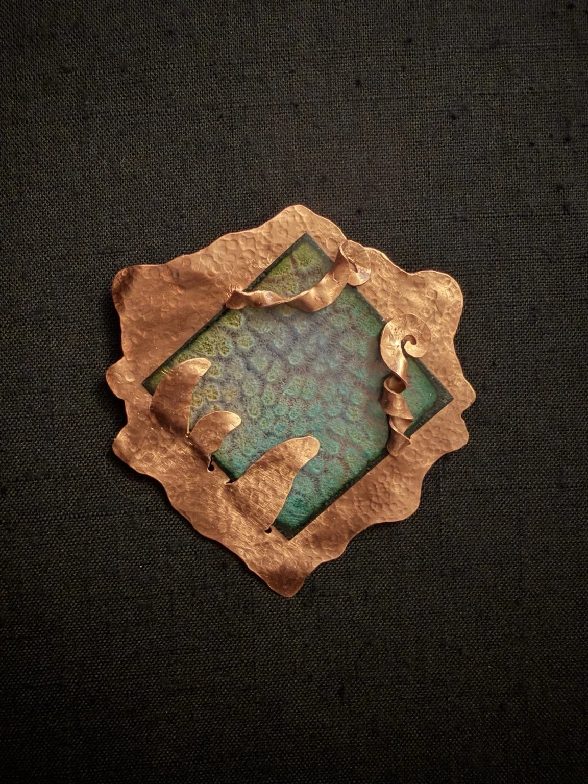 Verdant Aurora Enamel & Copper Brooch