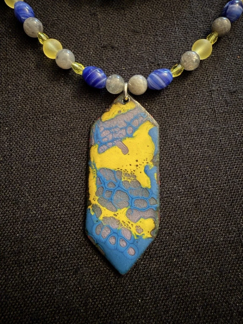 Cobalt & Gold Crackle Enamel Necklace