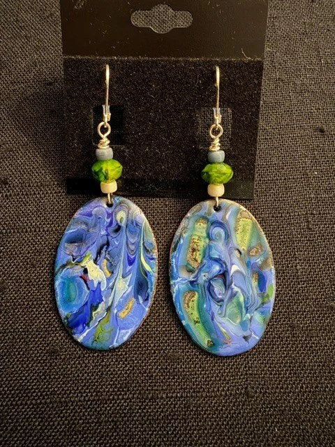 Blue Fern Enamel Earrings