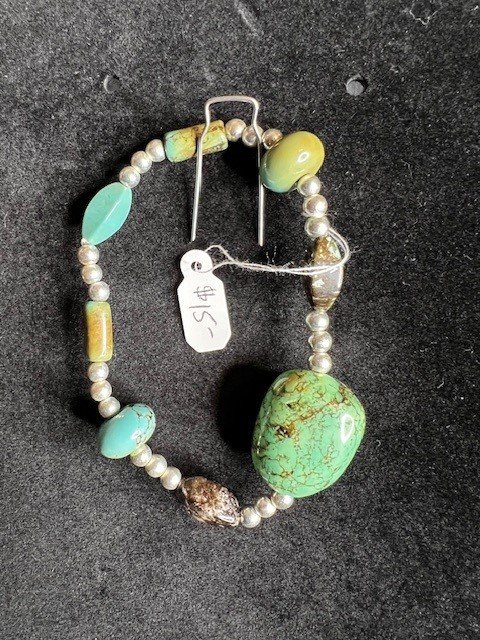 Turquoise natural stone and silver bead bracelet.jpg