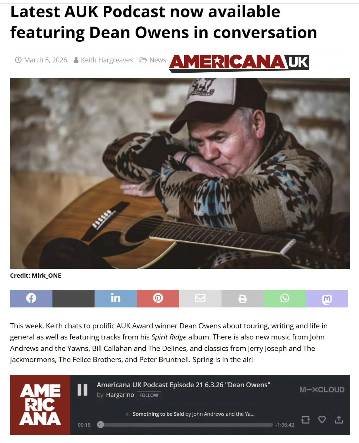 Great to catch up with  Keith Hargreaves for the latest @americana_uk_ podcast. 🎧

Tune in to hear about my recent trip to @folk_alliance International with Sinner Craig Ross  in crazy, mysterious New Orleans, some new release news and my upcoming U