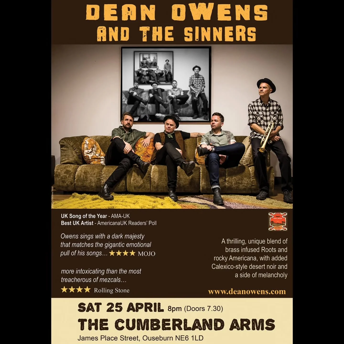 🚨 Calling #Newcastle friends - a long overdue visit with The Sinners

25th April, Cumberland Arms, Newcastle

Since moving down to the Scottish Borders this will be my first show in the North East. I haven't played the great city of Newcastle for a 