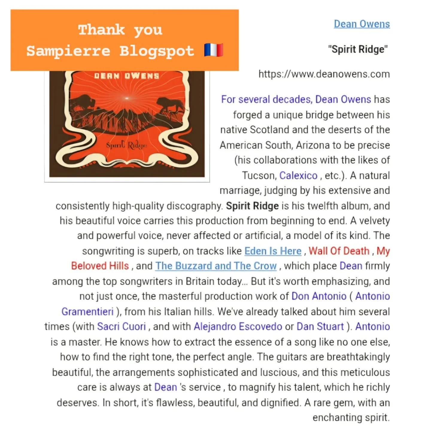 "Flawless, beautiful, and dignified. A rare gem, with an enchanting spirit."

Really happy to see these great &amp; very thoughtful words from about Spirit Ridge and about @donantoniodiario 'masterful production work' ❤️ 

https://sampierre