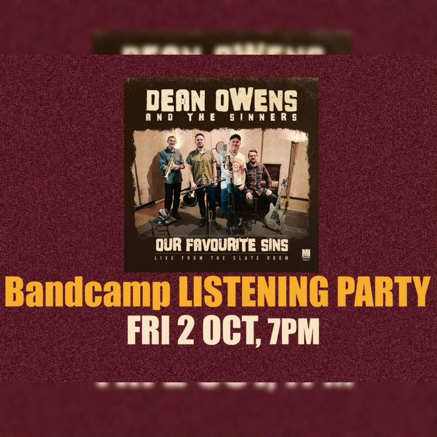 A couple of bits of news for Bandcamp Friday folks 🌵 ⭐️ 🎧 🌵

Favourite Sins Online Listening Party 
2nd Oct, 7pm UK time. 

My new album 'Our Favourite Sins' (recorded live in the studio with The Sinners) is due for release on 9 Oct...and me and f