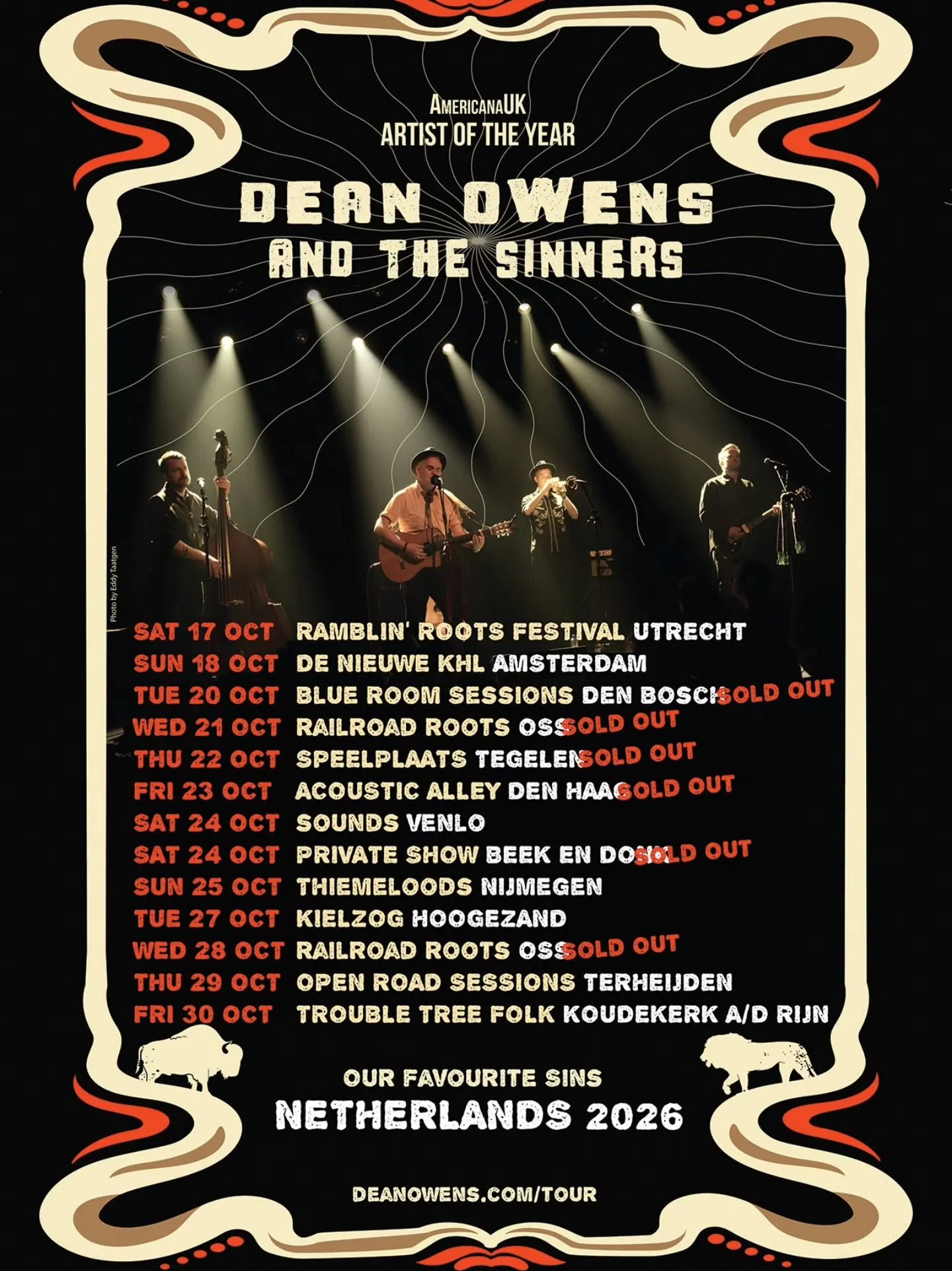 Can&rsquo;t wait to head back to the Netherlands for my annual tour with The Sinners 🇳🇱 😎 🌵

We're coming back to some of our favourite venues and events including the brilliant Ramblin Roots Festival at the @tivolivredenburg in Utrecht - will be