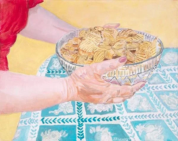 Waterford Crystal Bowl with Potato Chips  Acrylic on Canvas  16" x 20" 
(Private Collection) My mother collected Waterford Crystal. When asked what she planned to serve in that large bowl she replied, "Potato chips." And she always did.
I love that t