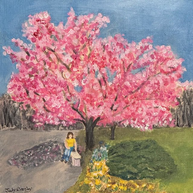 Crabapple Tree in Full Blossom Acrylic 12 x 12" canvas.  $300  Spring comes to Maine!
