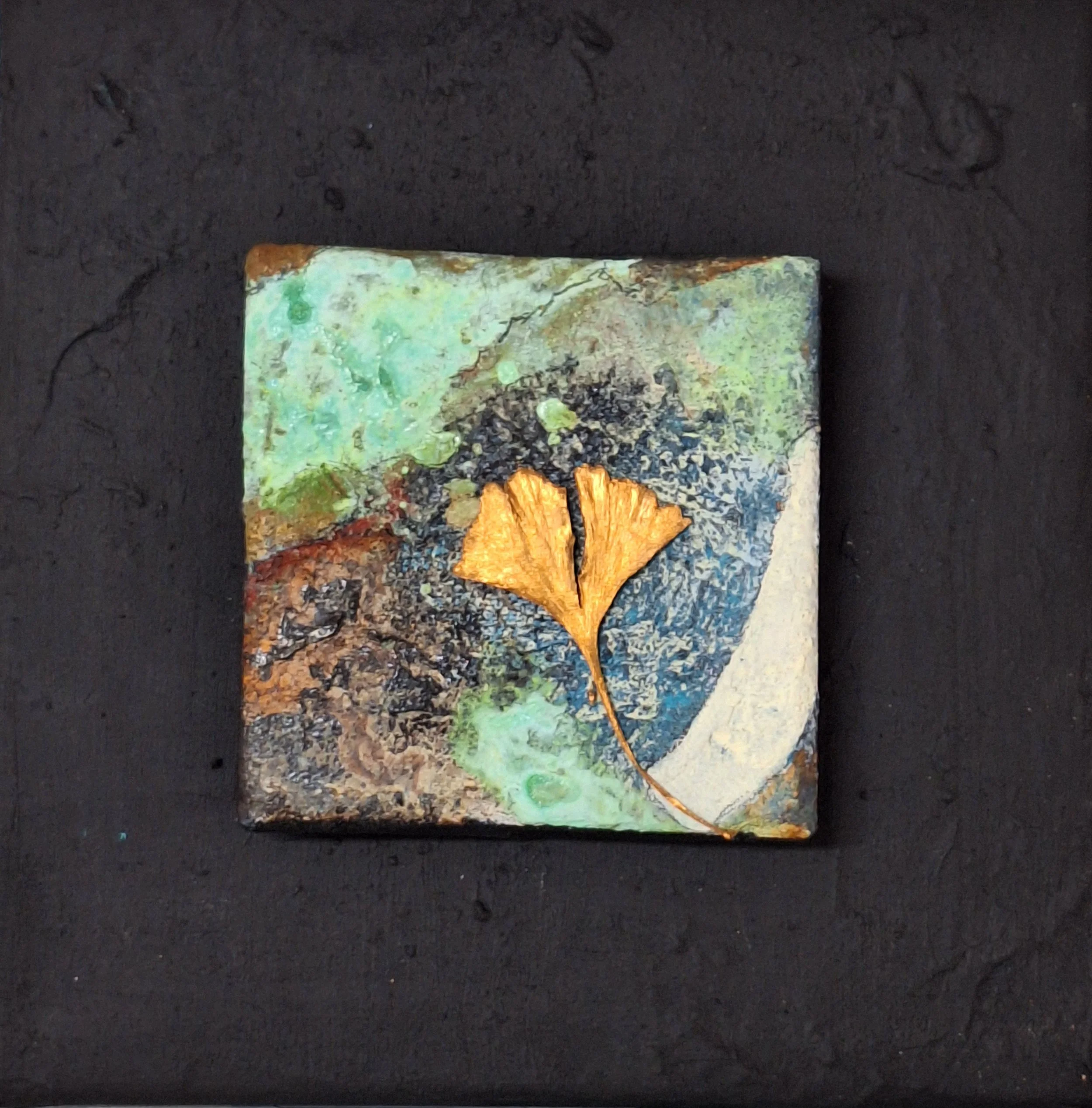 Acryl auf Leinwand mit Blatt 20x20 cm