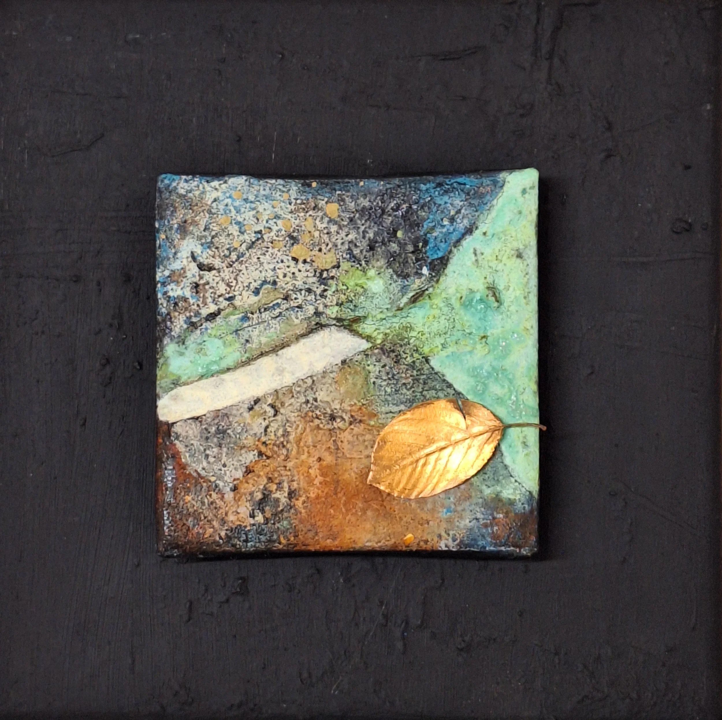 Acryl auf Leinwand mit Blatt 20x20 cm