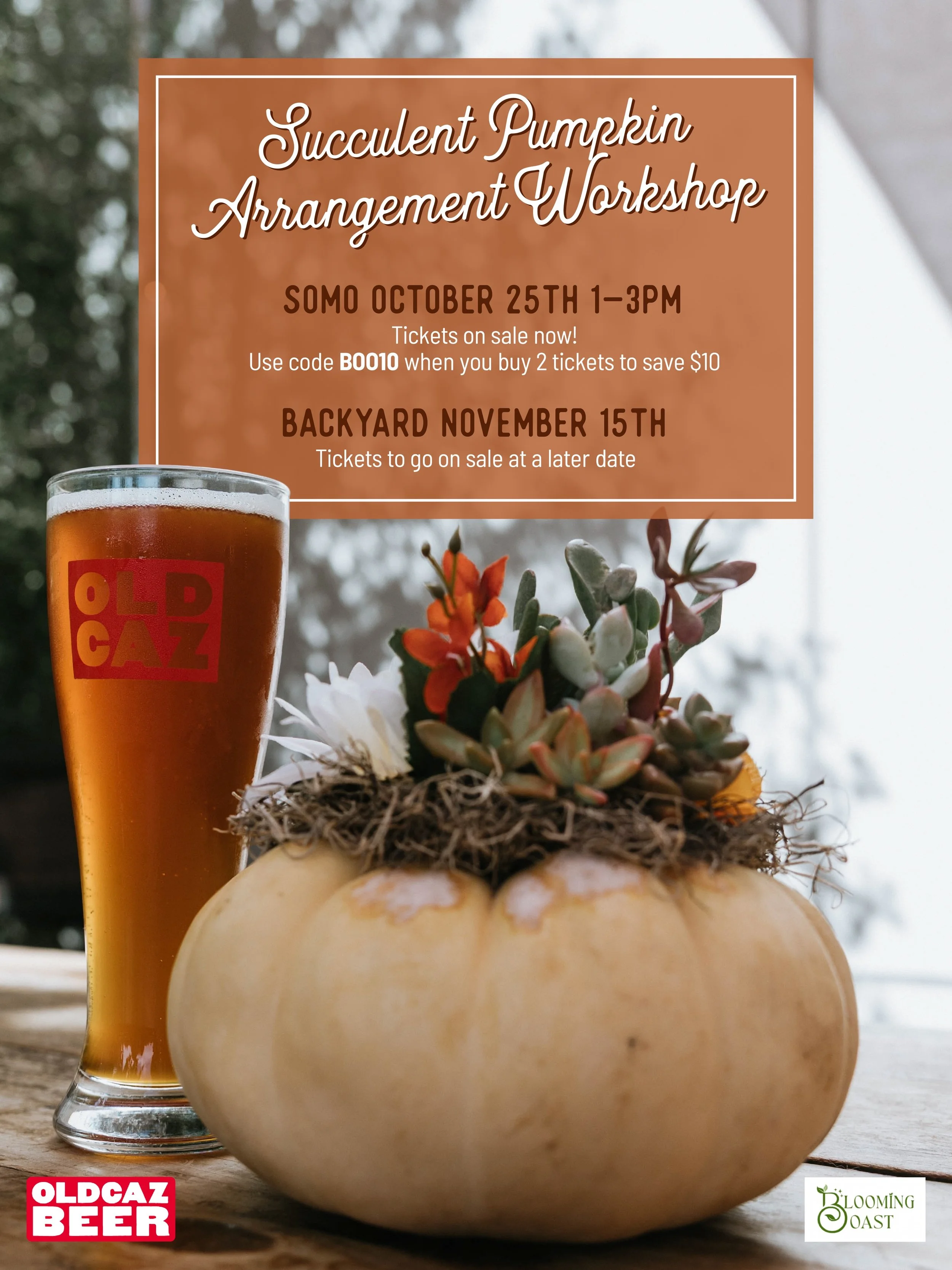 We&rsquo;re lining up a whole lot of reasons to get together for the coziest time of year. First up: a Succulent Pumpkin Arrangement Workshop with Blooming Coast on October 25, from 1&ndash;3 PM at the SOMO Village Brewpub.

Bring a friend, settle in