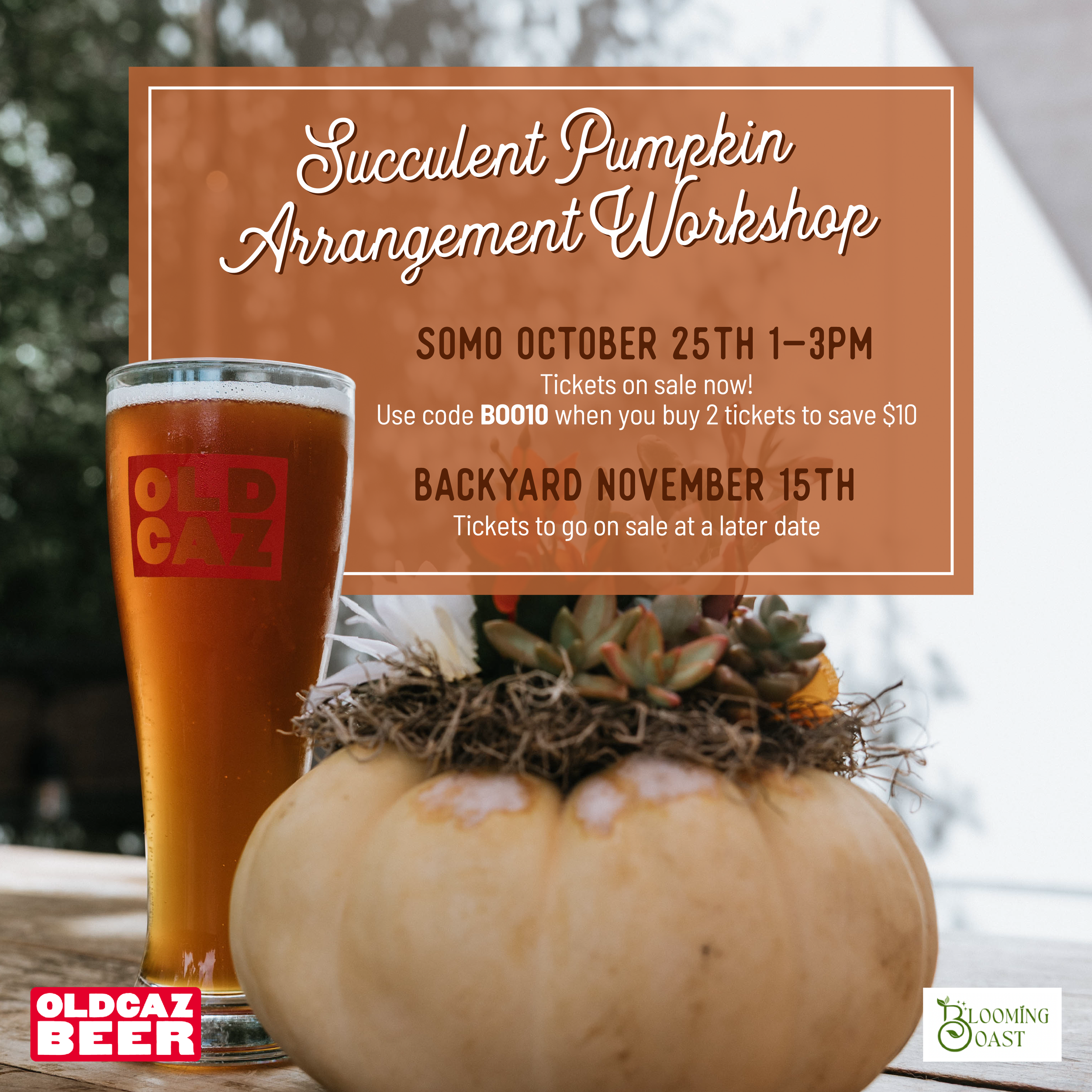 SUCCuLENT PUMPKIN ARRANGEMENT WORKSHOP AT OLD CAZ BEER