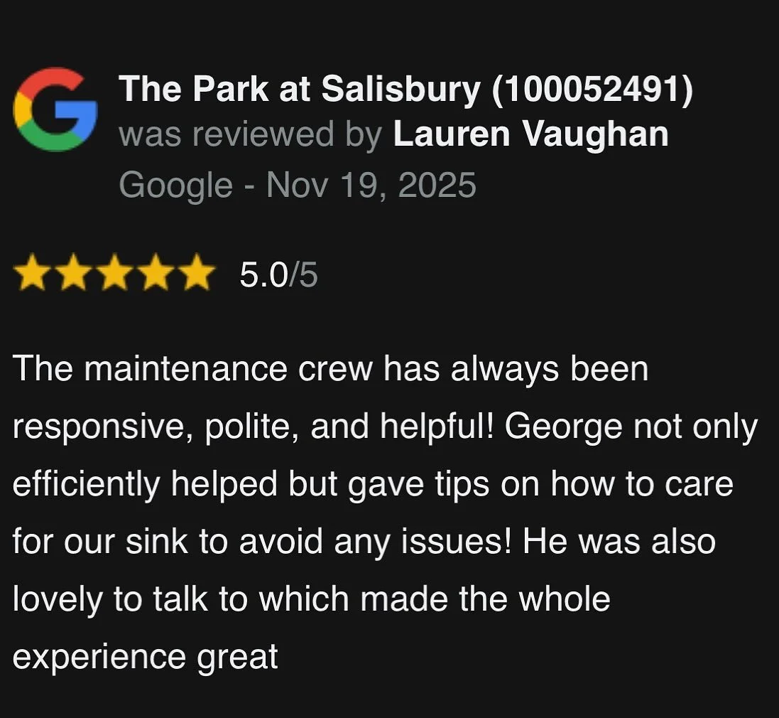 At The Park at Salisbury we pride ourselves in an amazing maintenance staff. We truly want every resident onsite to feel comfortable in their homes. 🏠 ❤️