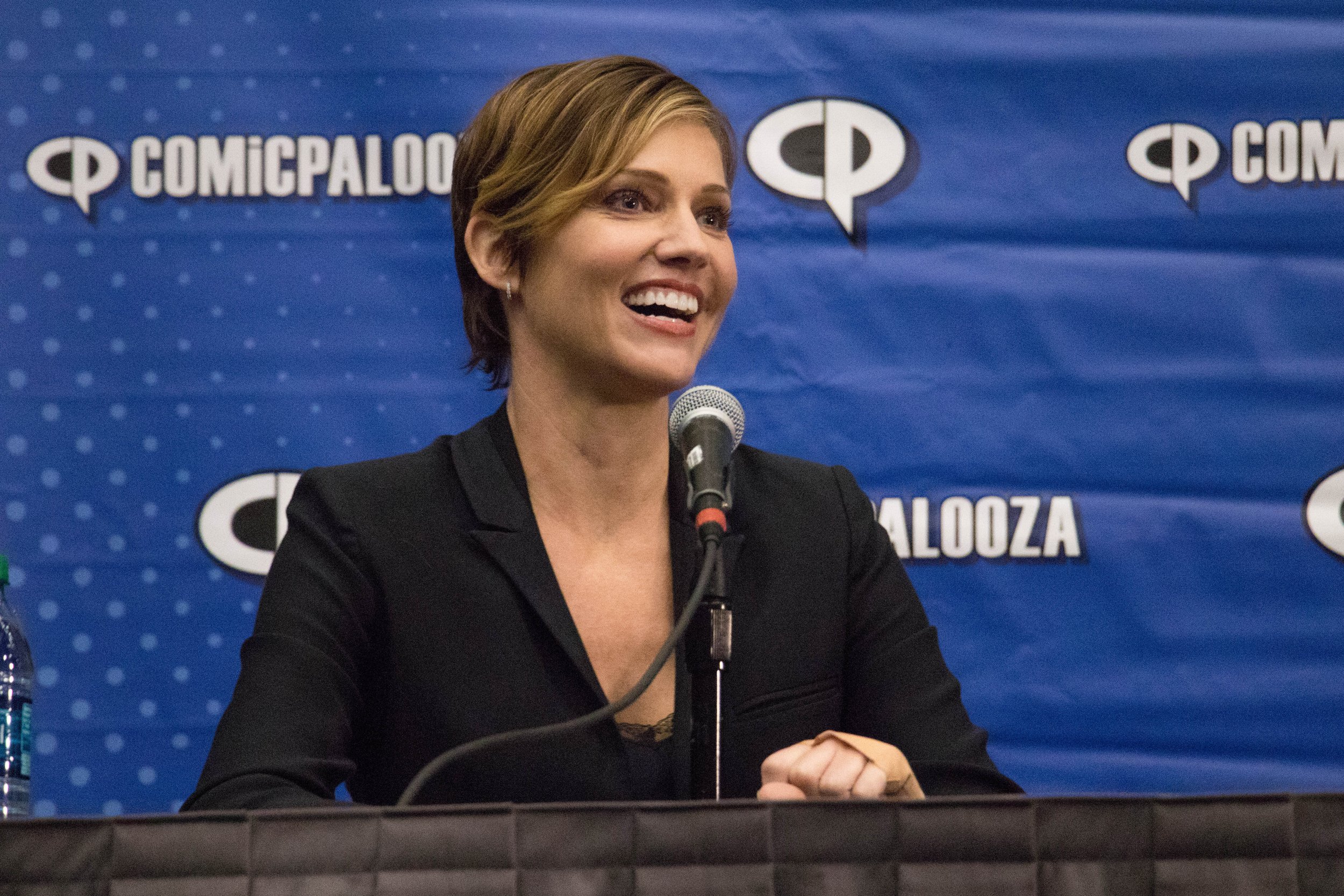 Tricia Helfer, known as playing "Number Six" in "Battlestar Galactica", at a Q&A.