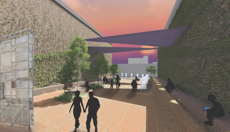Looking north towards Ball State CAP: Indy in a new Ball State Plaza