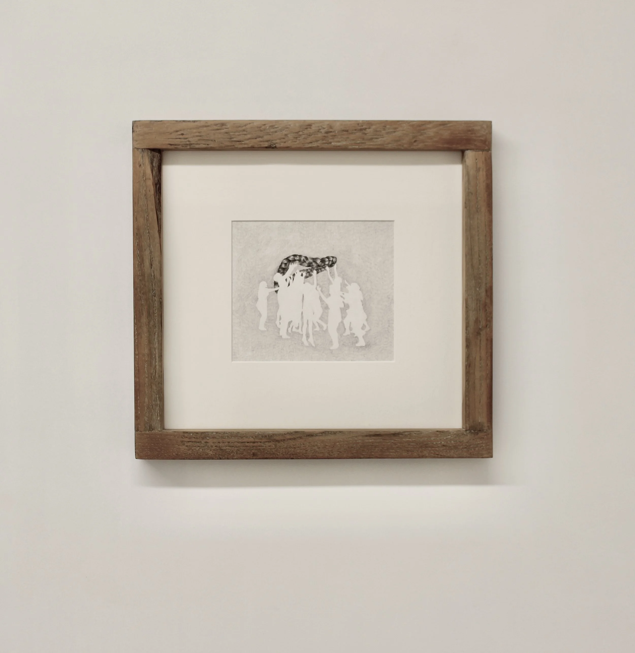 Formation 4 (2023) Graphite on Paper, Artists frame: reclaimed wood from Basildon municipal bench 38x35.5x4