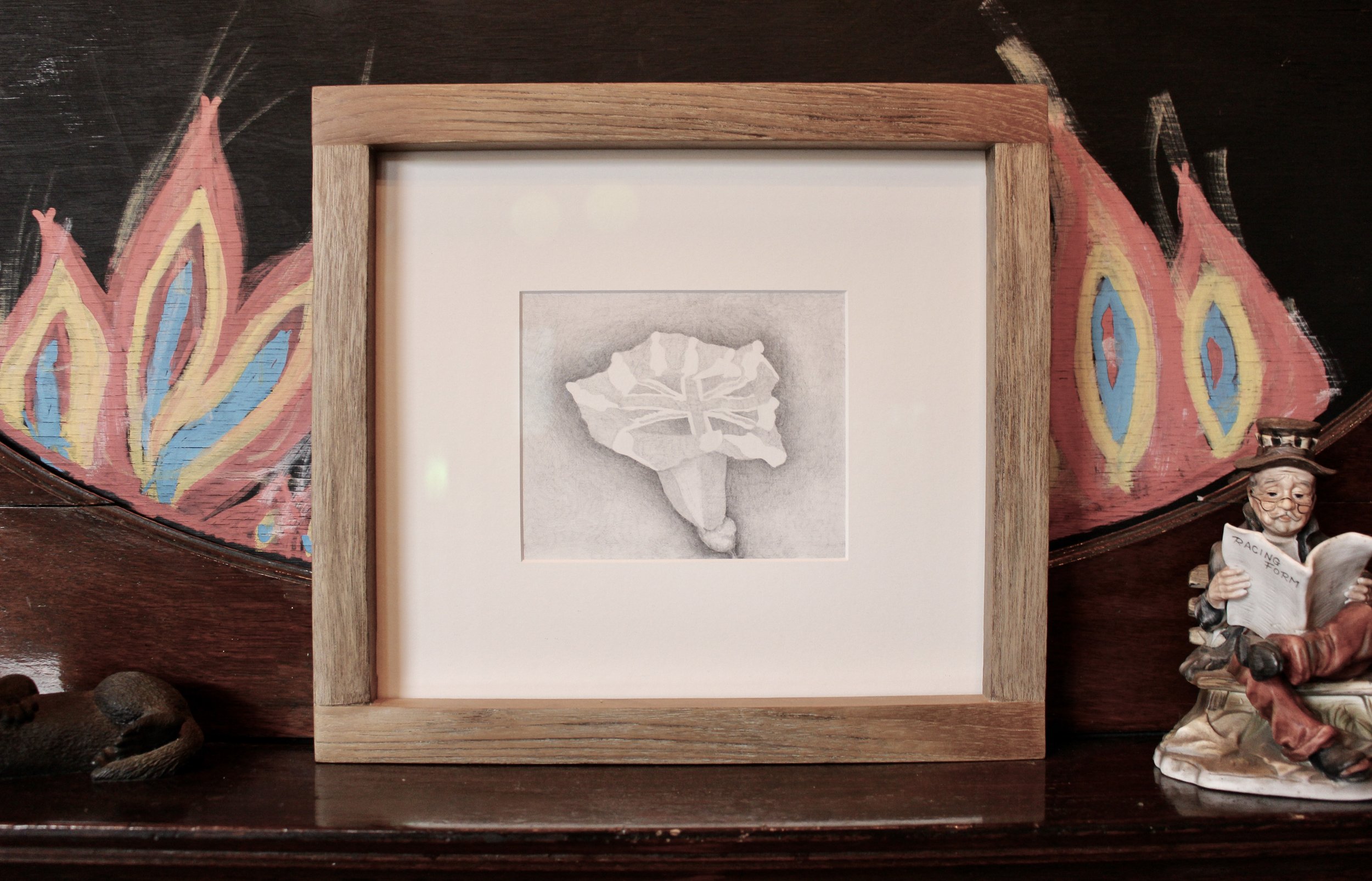 Metalepsis (2023)
Graphite on Paper, Artists frame: reclaimed wood from Basildon municipal bench, 37.5x34.5x4