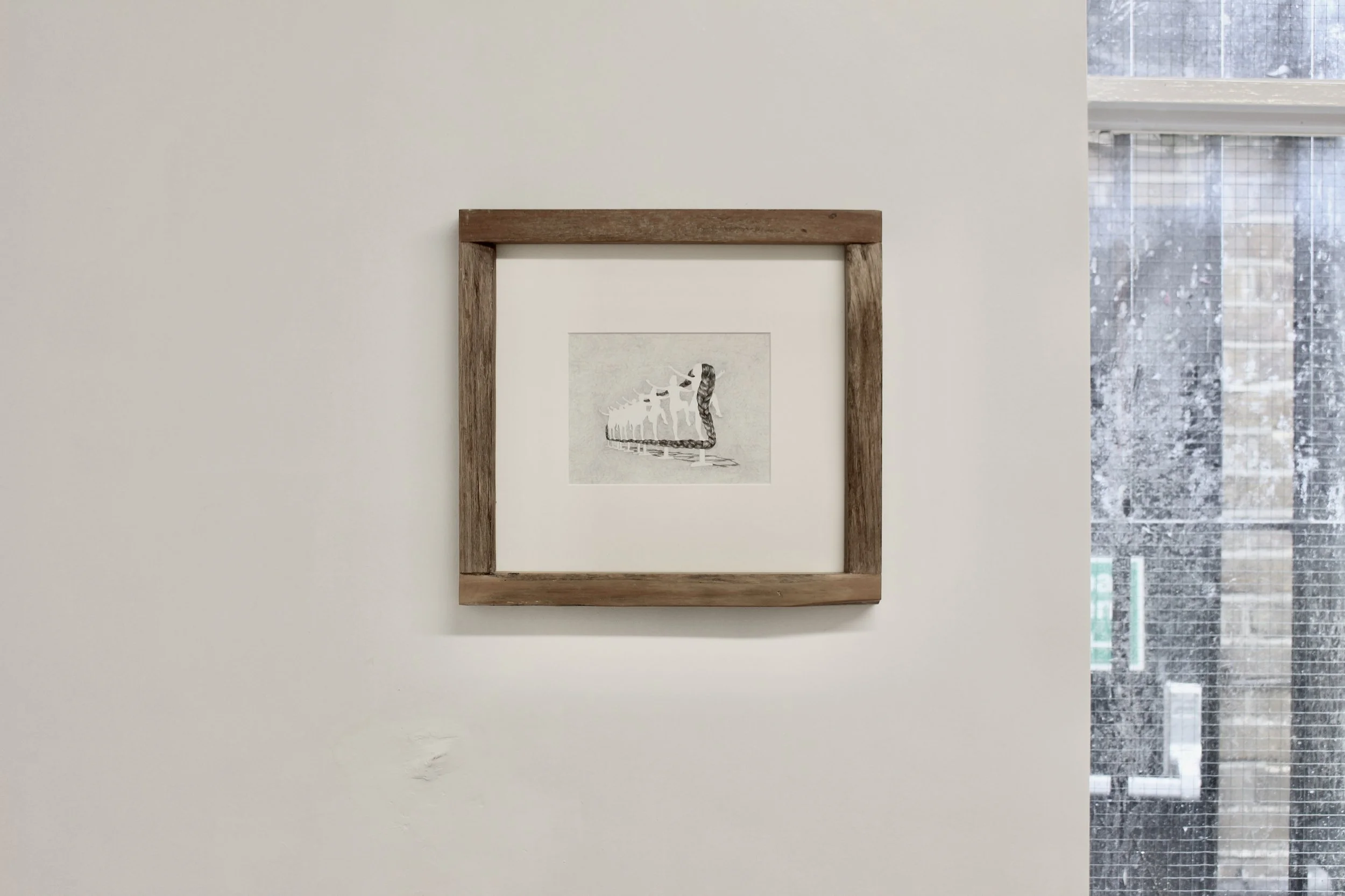 Formation 3 & Formation 4 (2023) graphite on paper, reclaimed wood from Basildon municipal bench frame