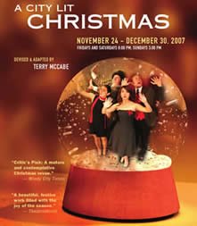 Poster for the city lit musical 'Christmas' by Terry McCabe, running from November 24 to December 30, featuring a group of performers in festive costumes with a Christmas theme.