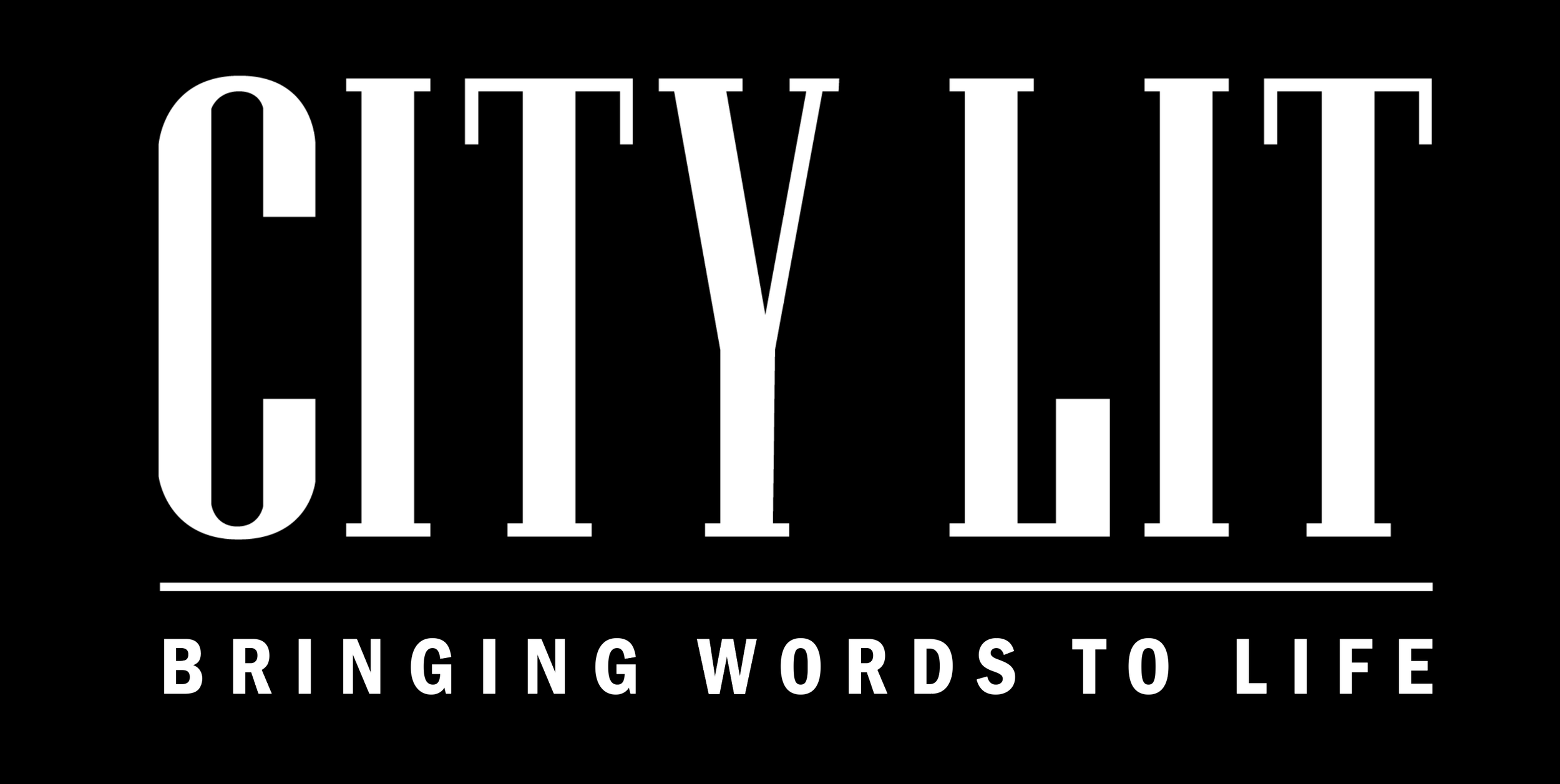 Logo with the words 'Citylit' in large white letters and the tagline 'Bringing Words to Life' underneath, on a black background.