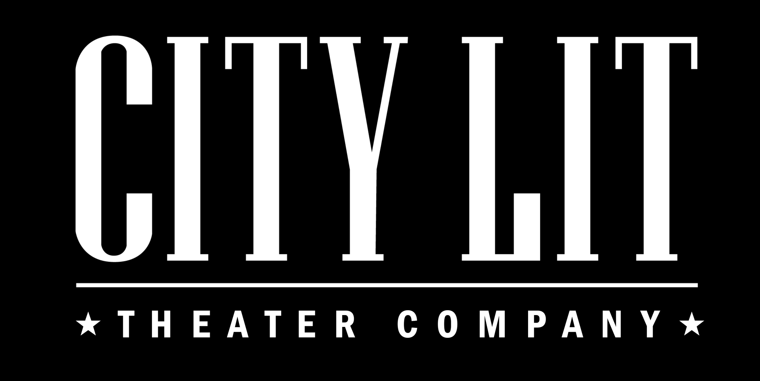 Logo with the text "CITYLIT THEATER COMPANY" in large white letters on a black background, with a horizontal line and the words "THEATER COMPANY" below, flanked by stars.