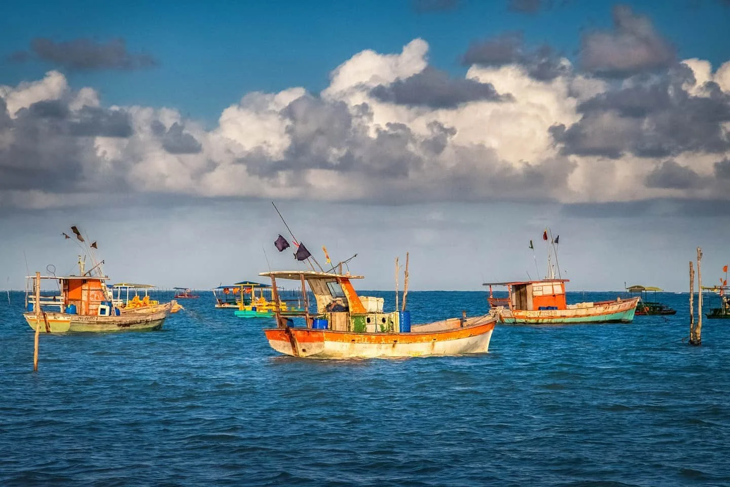 I love the way the brilliant colors of the boats pop out from the blue of the water and sky.
Sonhamos com cores emprestadas do Mar. (We dream in colors borrowed from the sea.) #brazil #praiadopatacho🌴☀️🌊🔝 #patacho #portodepedras #fishing #fishing