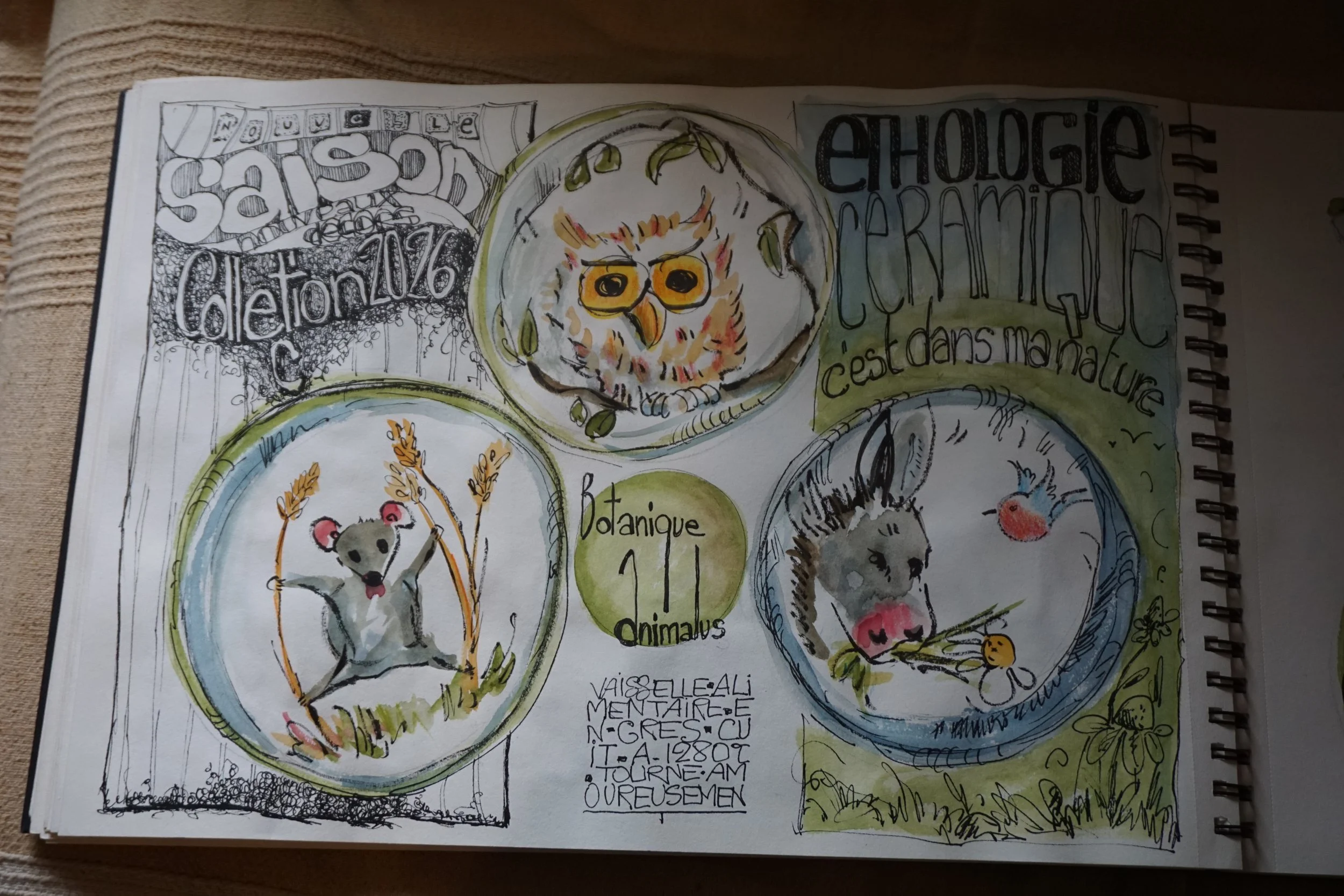 Tout commence par des recherches par croquis, dessins, aquarelles....