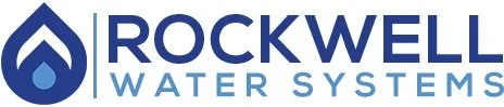 Logo of Rockwell Water Systems featuring a blue drop-shaped icon and blue text.
