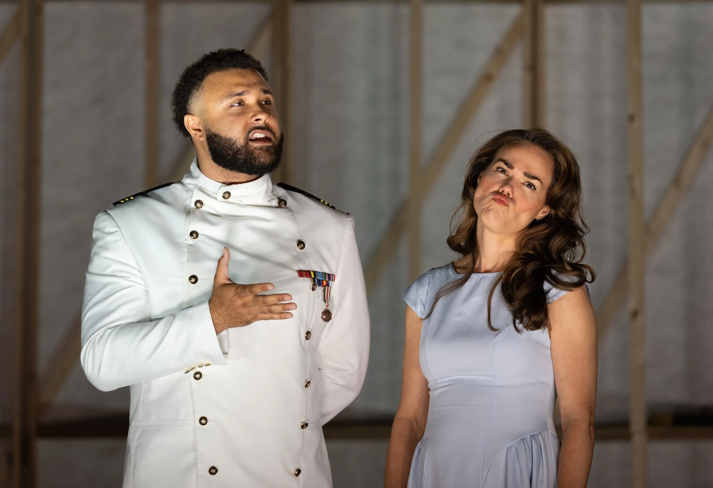 David Johnson III as Benedick and Kim Shively as Beatrice in Piedmont Shakespeare's Much Ado About Nothing 2026