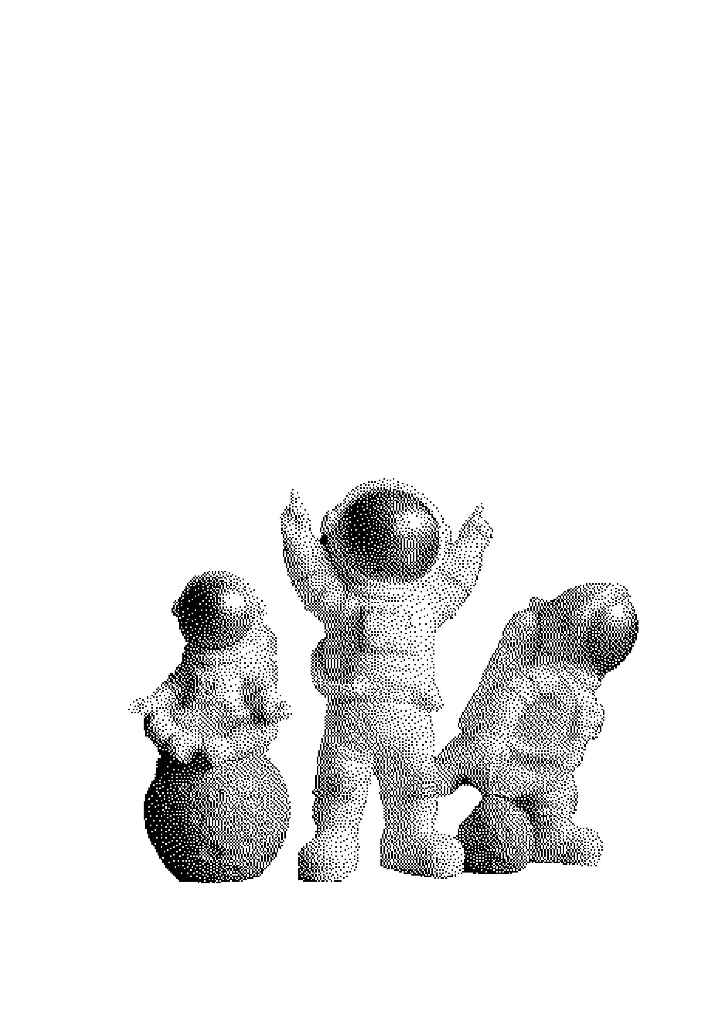 A black and white halftone illustration of a bunch of grapes being held by a person.