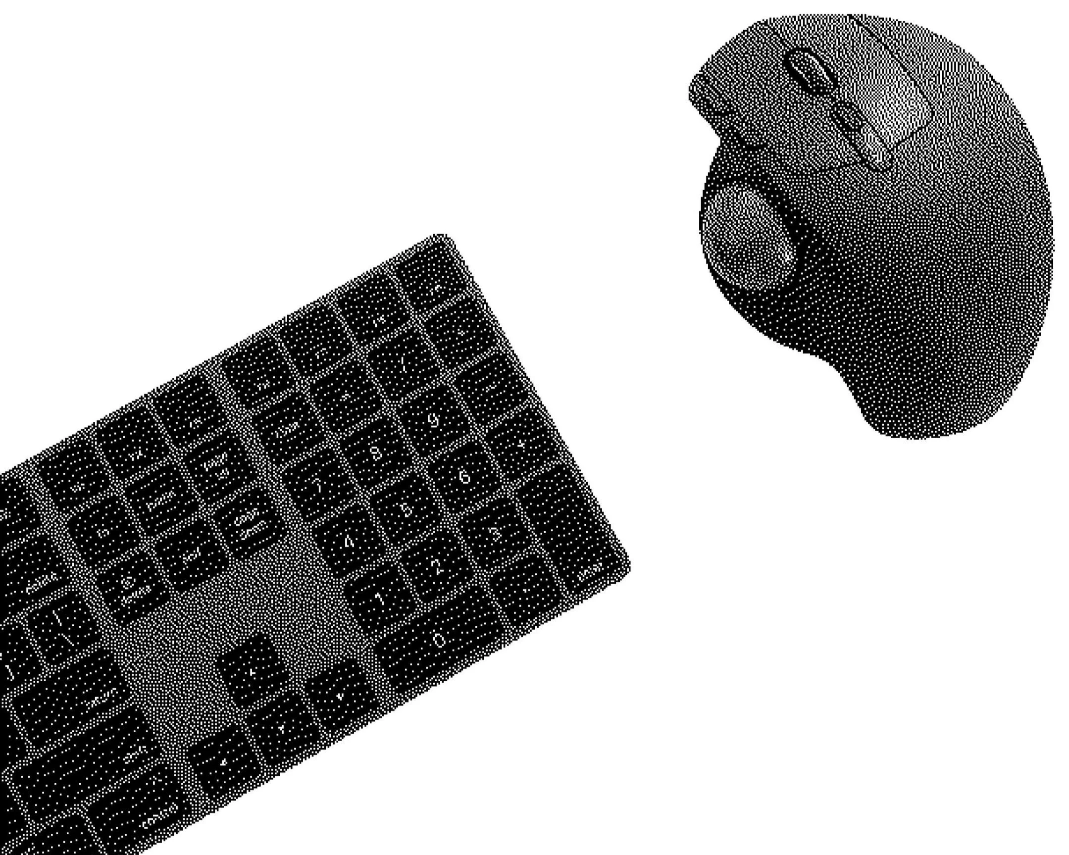 A 3D-rendered floppy disk with a grid of rectangular data areas and a mouse with a scroll wheel and additional buttons.