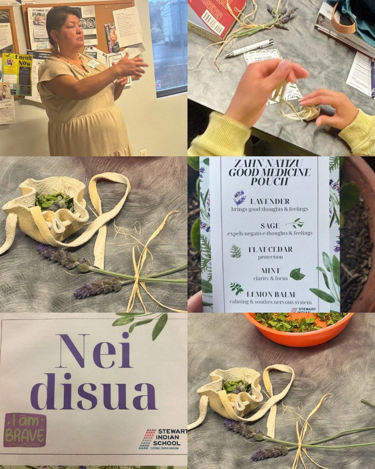 We were honored to welcome the Stewart Indian School to campus yesterday as they taught our residential women the First People&rsquo;s tradition of Zahn Natizu Good Medicine Pouch making. Together, we learned Nei Disua &mdash; &ldquo;I am brave.&rdqu