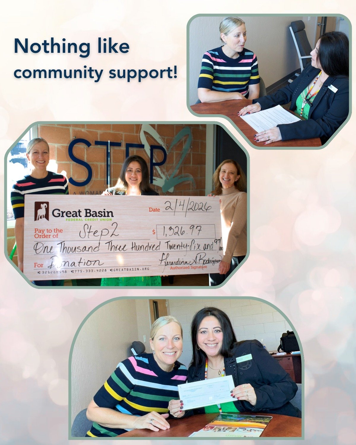 There&rsquo;s nothing like community support in Reno! 🫸✨🫷

Thank you to @greatbasinfcu for choosing STEP2 as your nonprofit of choice and for organizing this employee donation. 

We&rsquo;re so grateful for all you do to give back to our community.