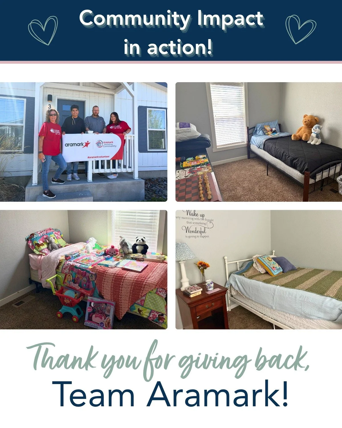 🏠 A house becomes a home through care, kindness, and community

We&rsquo;re so grateful to the Aramark team for volunteering their time to help spruce up a STEP2 cottage for a mother and her children preparing to move into their new home. Their kind