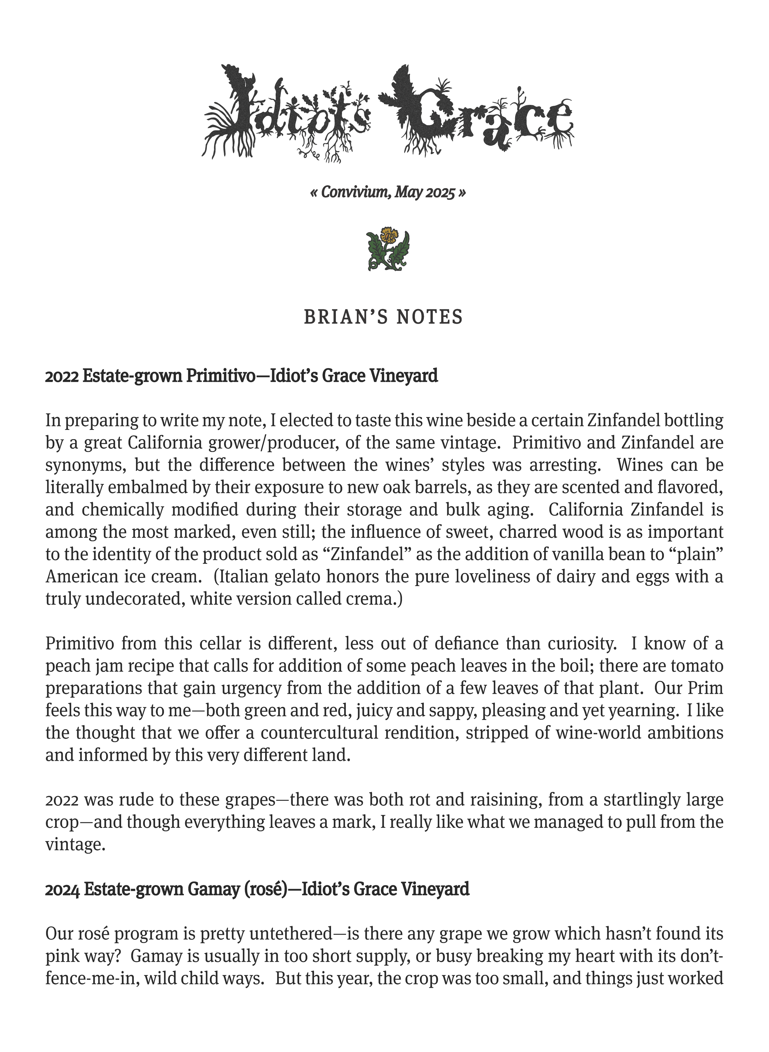 Page of an archival newsletter from Idiot's Grace