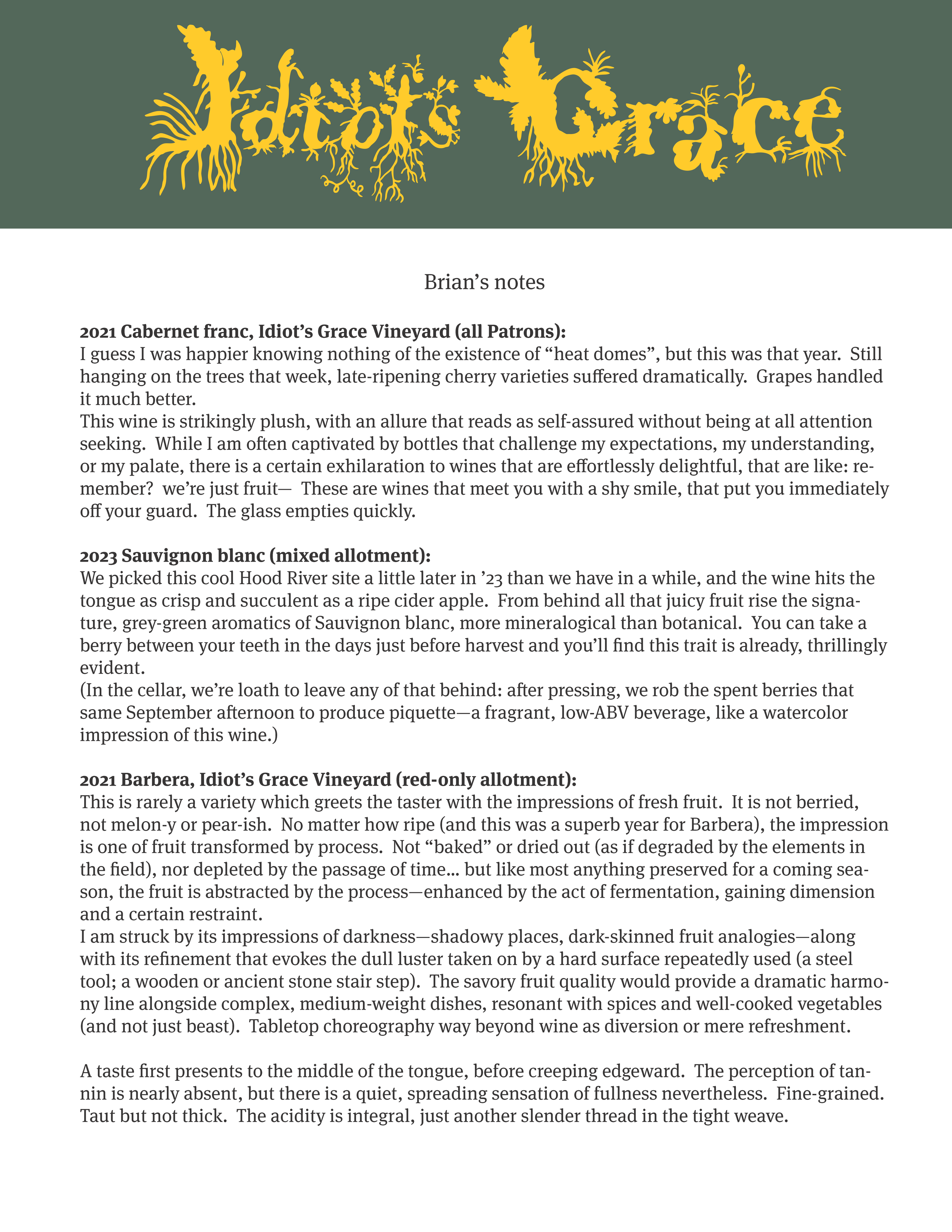 Page of an archival newsletter from Idiot's Grace