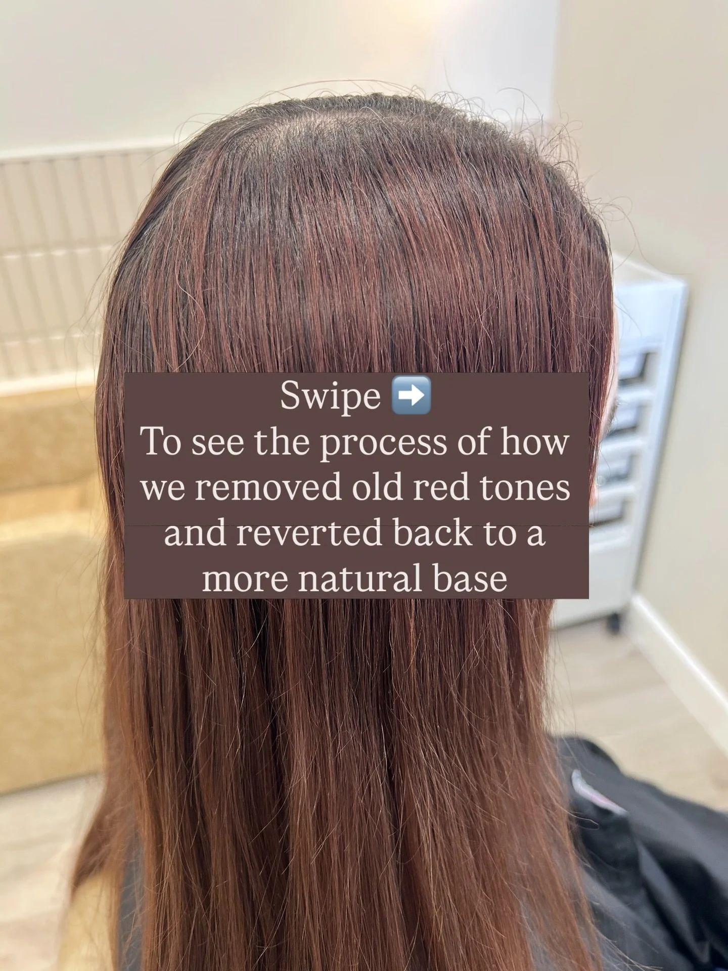 A step by step transformation to journey back to a natural base 🤎

1. Soft lightening mix to lift out artificial red pigments 
2. Rinsed and dried 
3. Applied 3 different @kevin.murphy COLOR.ME formulas to neutralise and even out tones.
4. Trimmed +