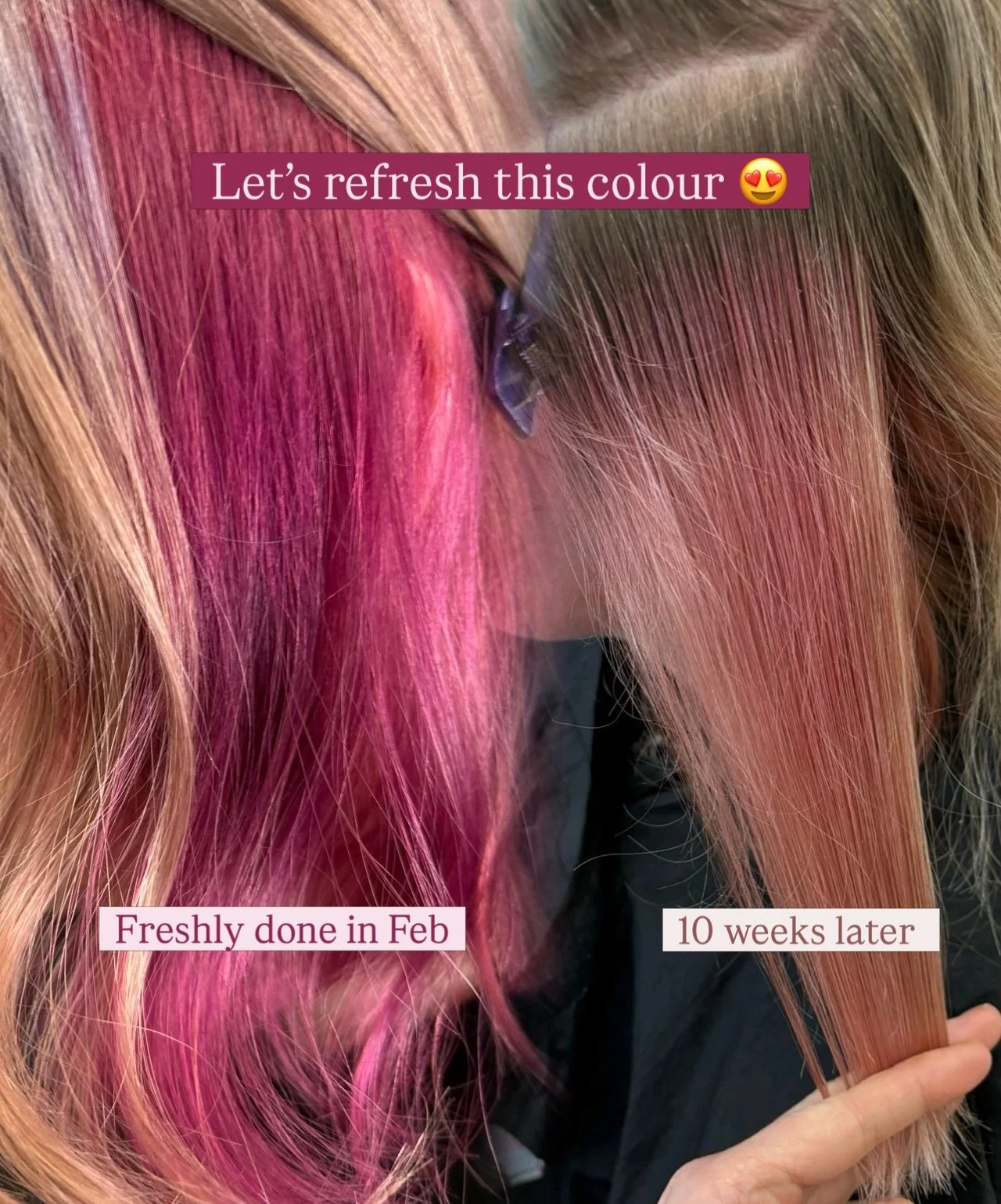 @kevin.murphy +CODE PINK is serving 😍
@k18hair keeping her hair in THE BEST condition 
Highlights using: 
12.0 + 12.81 + 12% 
Lightener + 3% 

Blonde toner: 
CM Crystal, Natural + Ice 

Pink (no new highlights added)
Roots - PINK + 20vol 
Ends - PIN