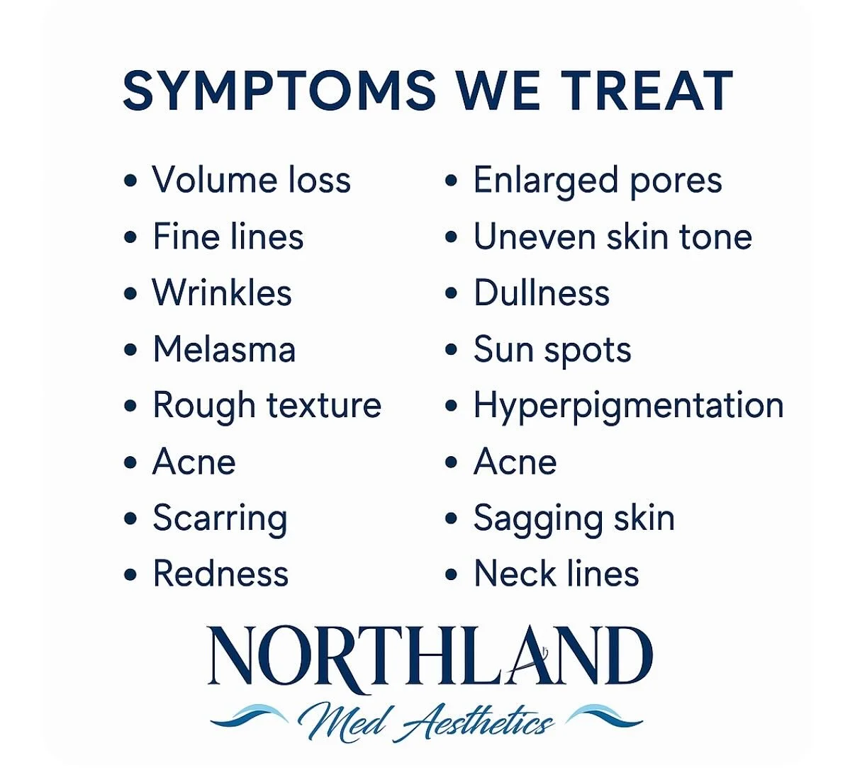 ✨ Healthy, radiant skin starts with the right treatment plan ✨

At Northland Med Aesthetics, we help you address common skin concerns such as:
✔️ Fine lines &amp; wrinkles
✔️ Volume loss &amp; sagging
✔️ Melasma, sun spots &amp; hyperpigmentation
✔️ 