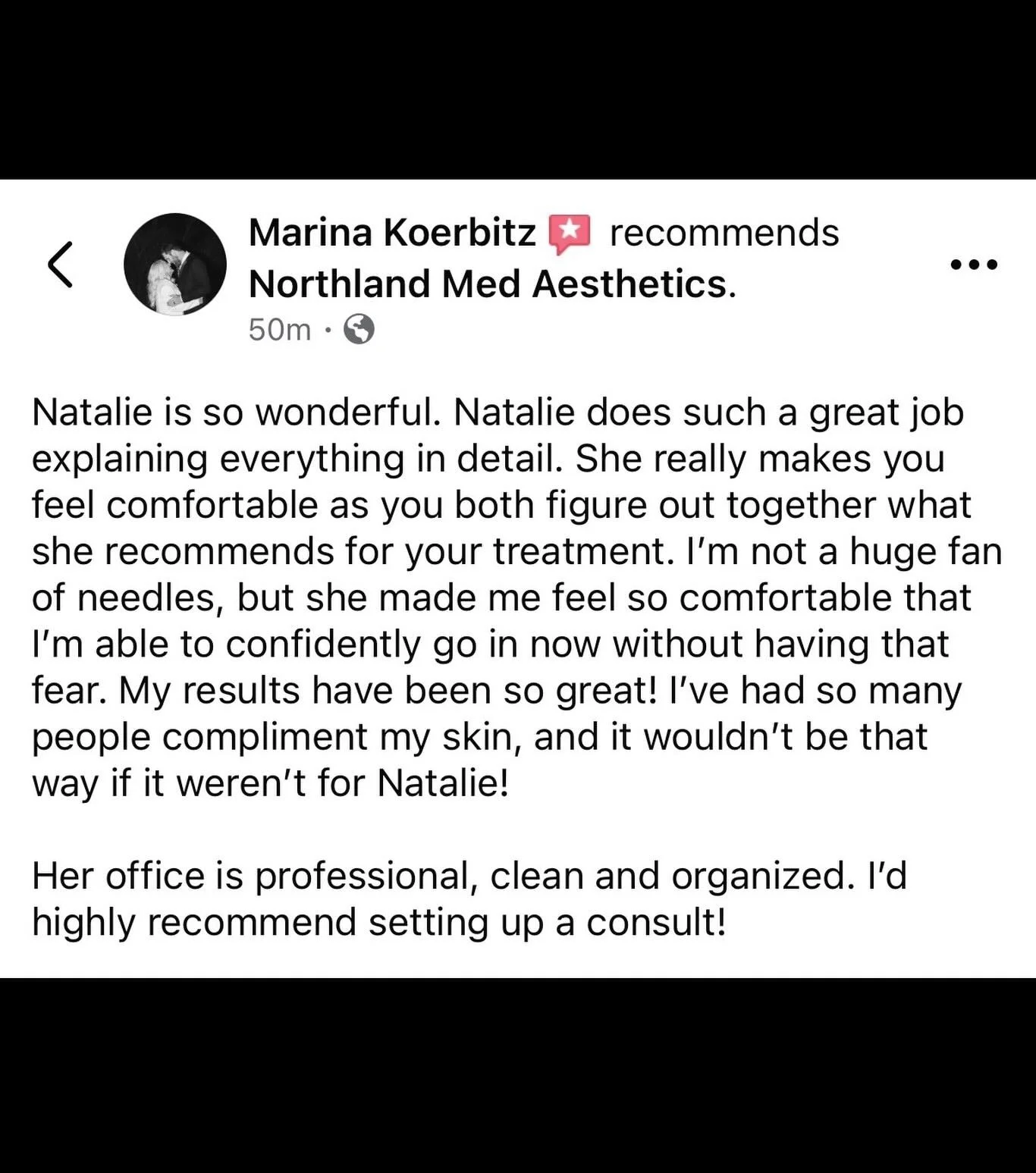 ✨ Thank you so much for your kind words!
I&rsquo;m truly grateful every time a patient takes a moment to share their experience&mdash;it means more than you know and helps others feel confident in choosing Northland Med Aesthetics.

If you&rsquo;ve h